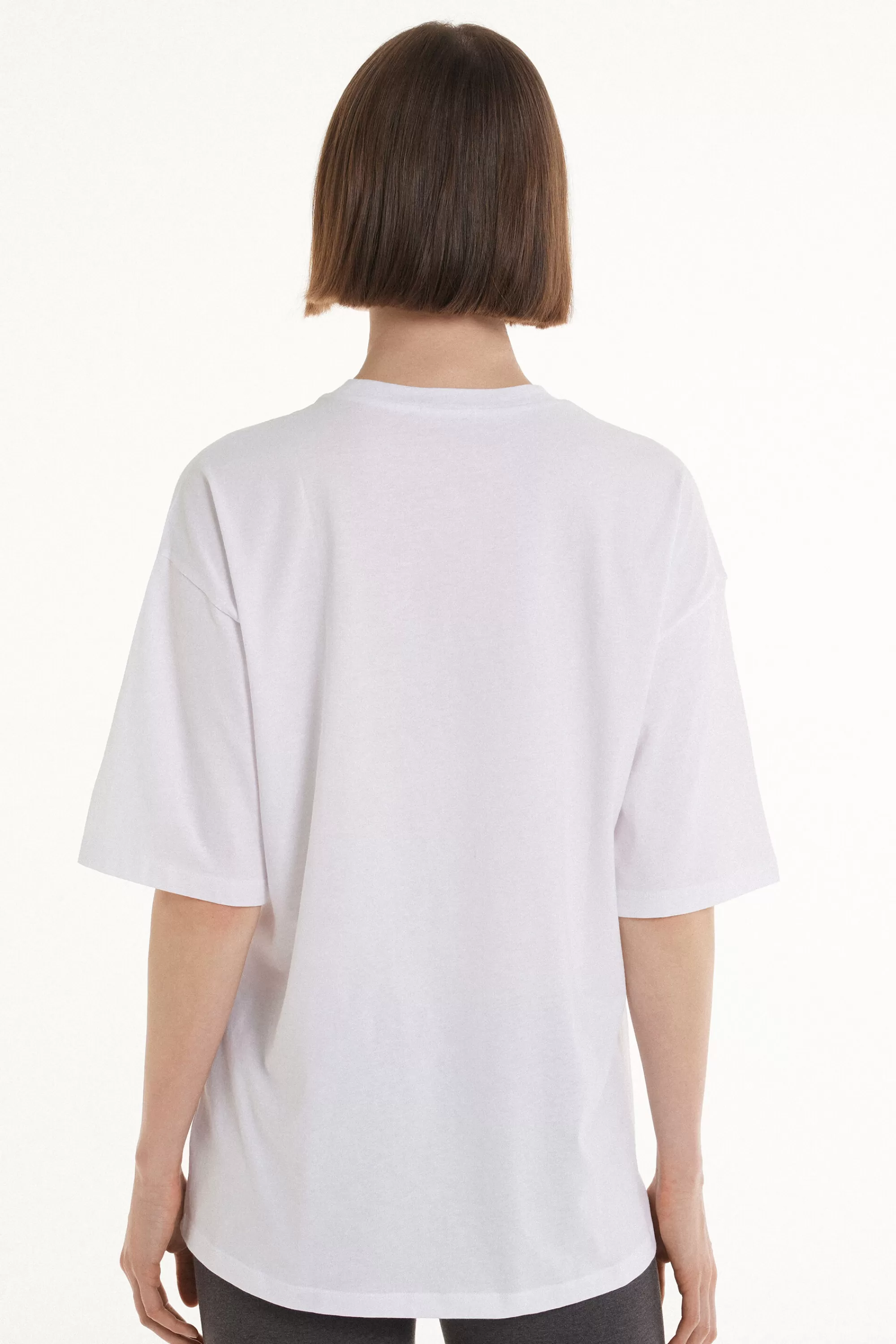 Hot T-Shirt A Girocollo Oversize In Cotone - Magliette Maniche Corte - Donna | Magliette maniche corte