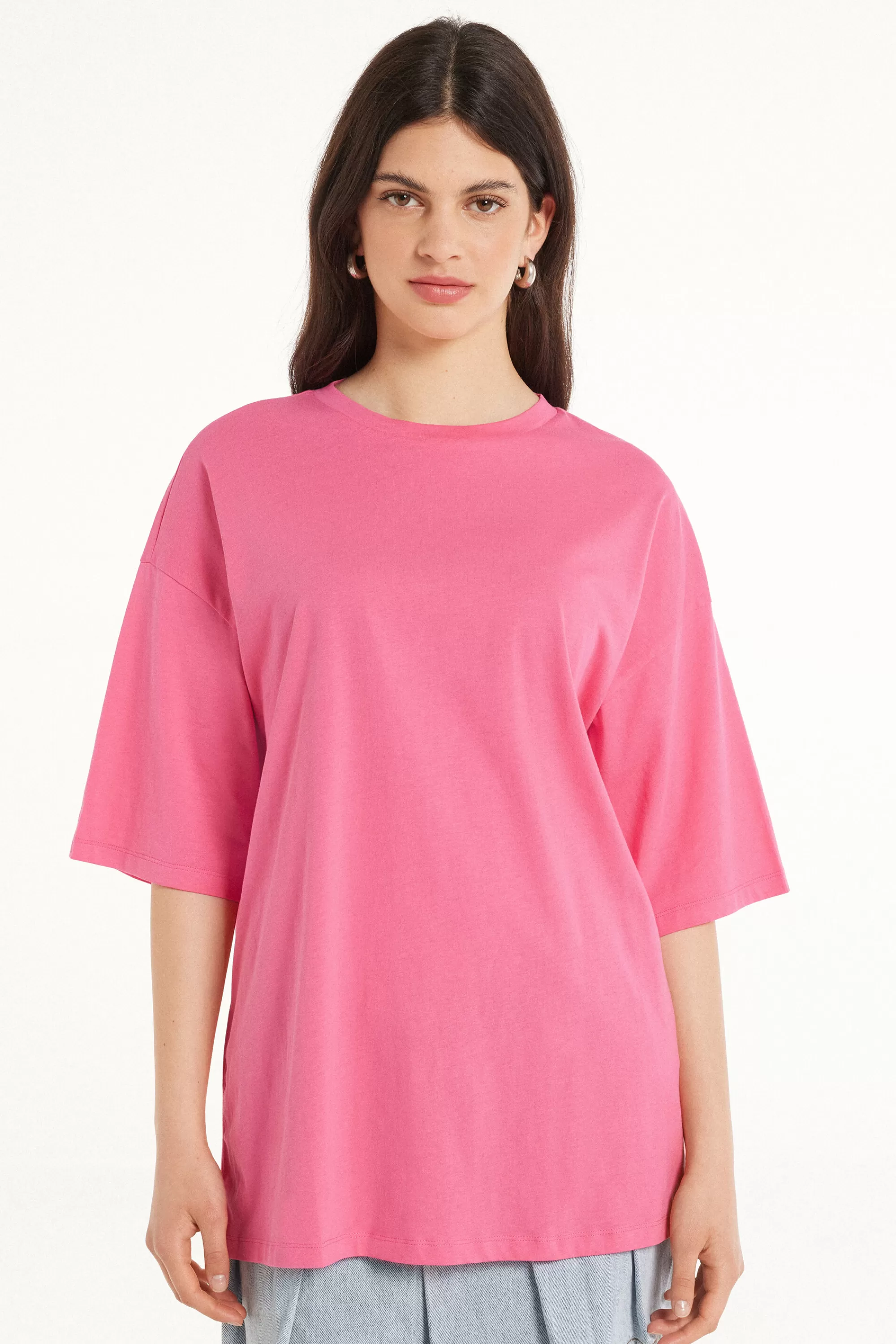 Shop T-Shirt A Girocollo Oversize In Cotone - Magliette Maniche Corte - Donna | Magliette maniche corte