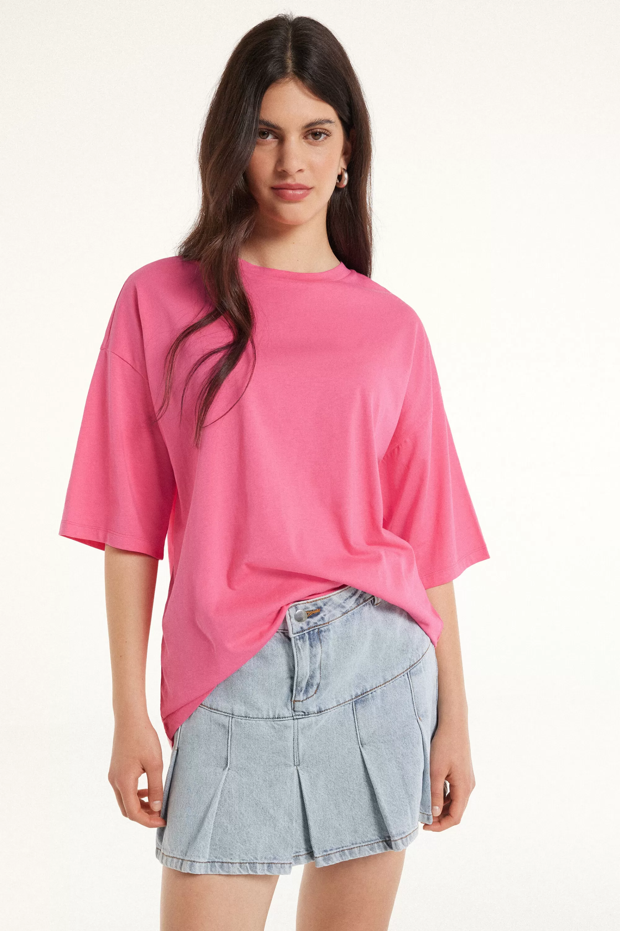 Shop T-Shirt A Girocollo Oversize In Cotone - Magliette Maniche Corte - Donna | Magliette maniche corte