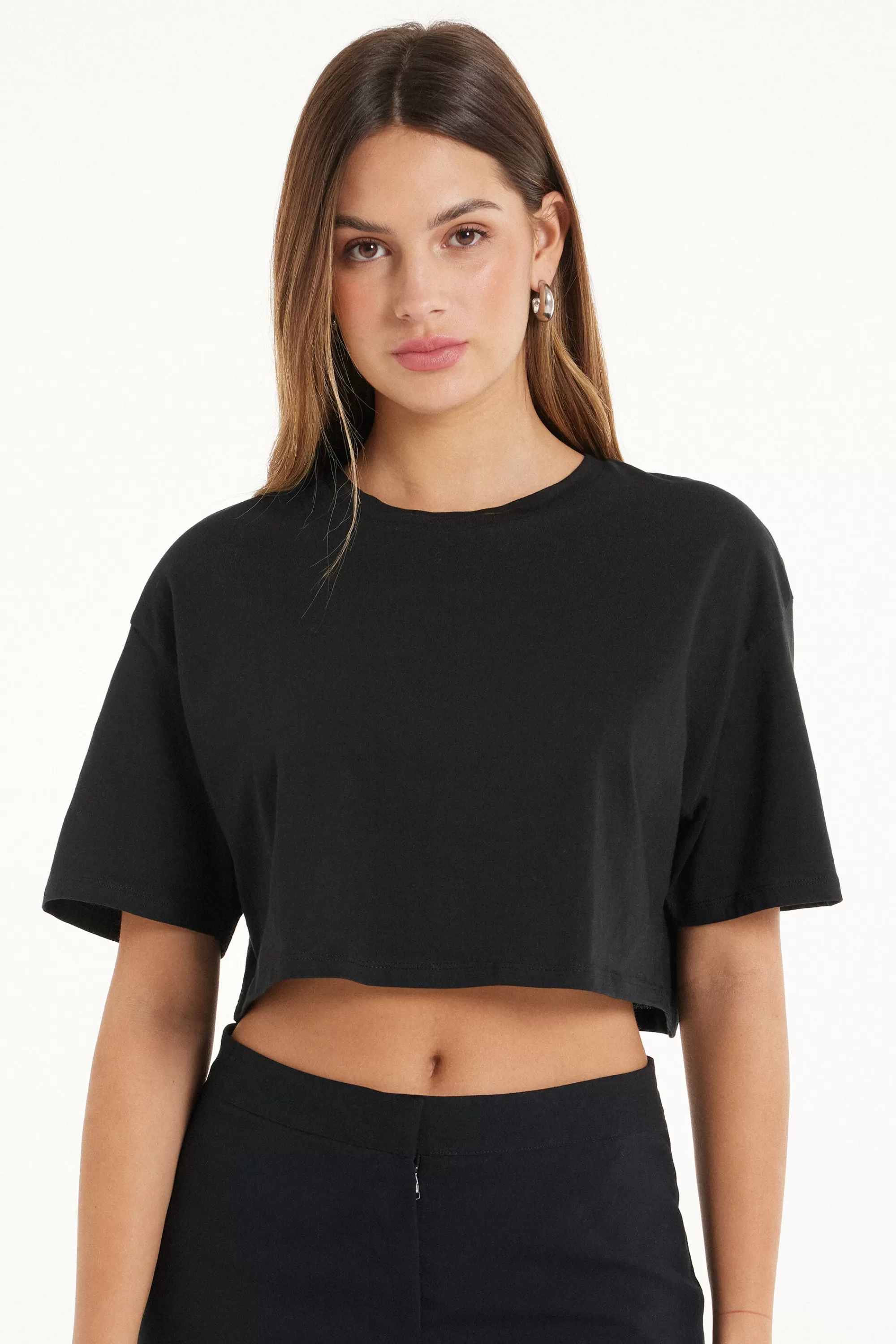 Clearance T-Shirt Corta Boxy Girocollo In Cotone - Magliette Maniche Corte - Donna | Magliette maniche corte