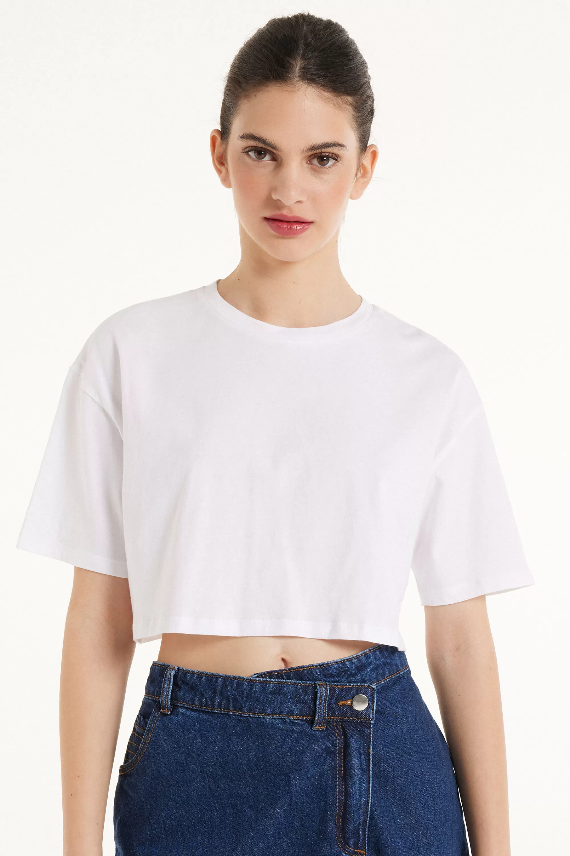 Best T-Shirt Corta Boxy Girocollo In Cotone - Magliette Maniche Corte - Donna | Magliette maniche corte