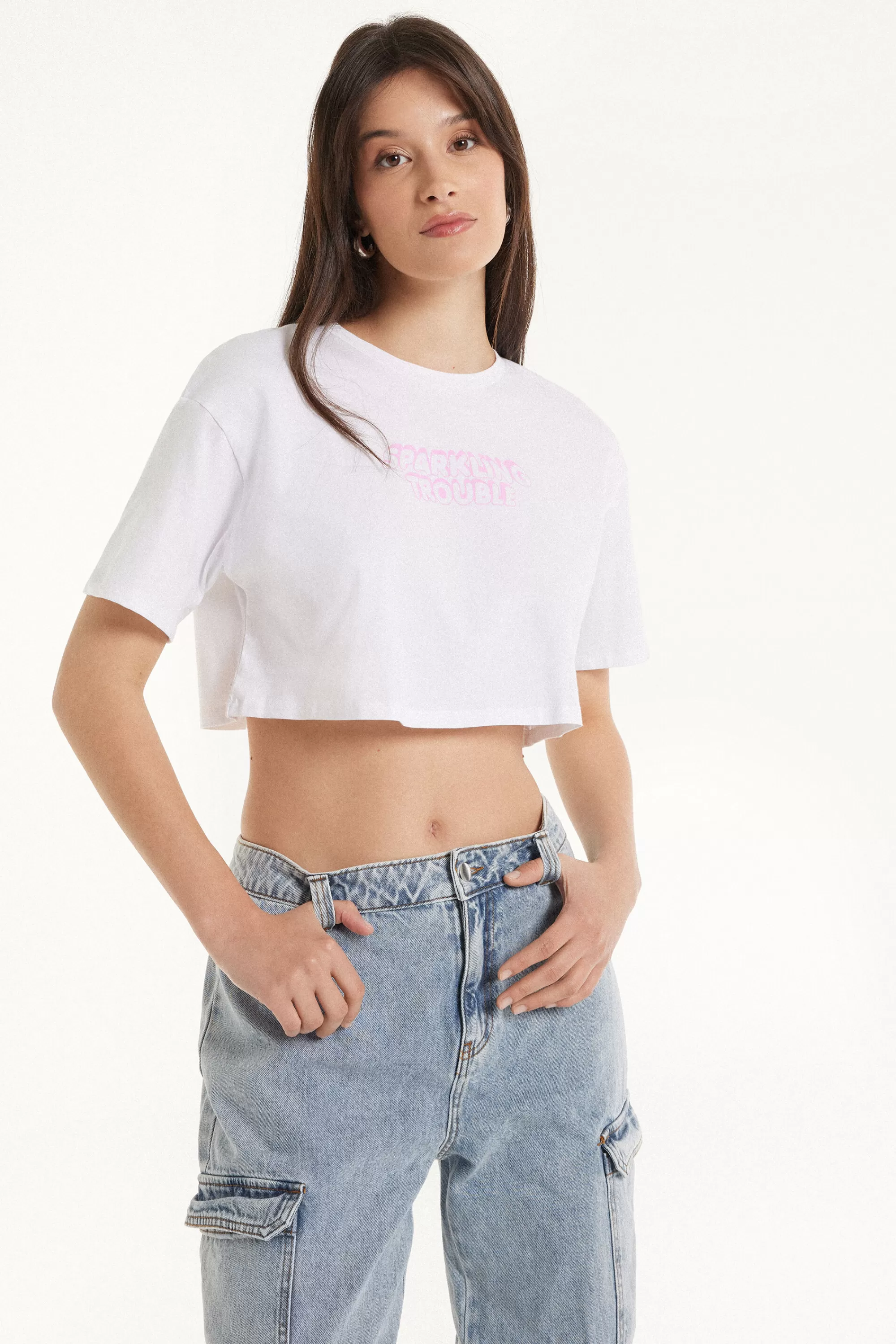 Clearance T-Shirt Corta Boxy Girocollo In Cotone - Magliette Maniche Corte - Donna | Magliette maniche corte