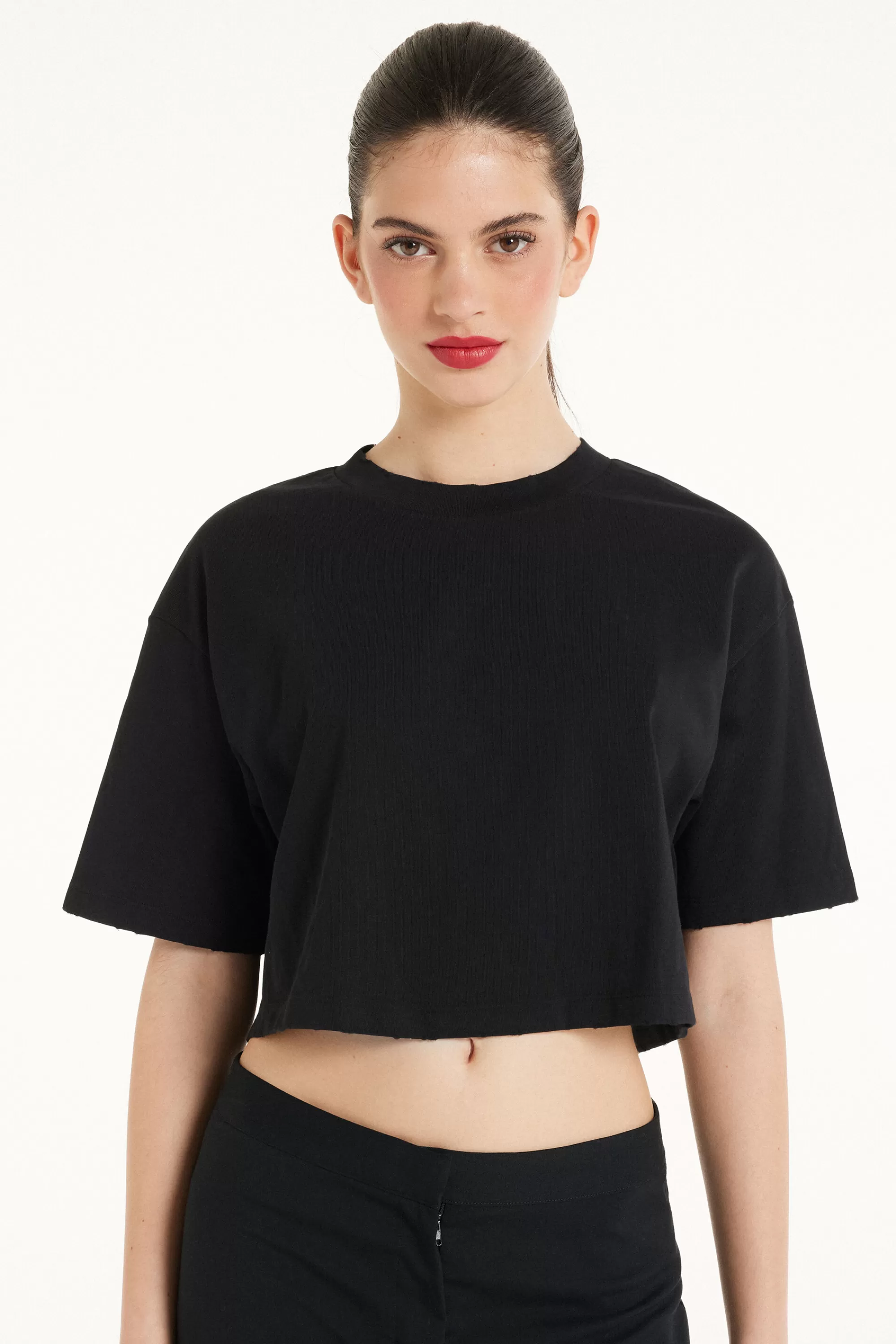 Sale T-Shirt Corta In Cotone A Girocollo - Magliette Maniche Corte - Donna | Magliette maniche corte