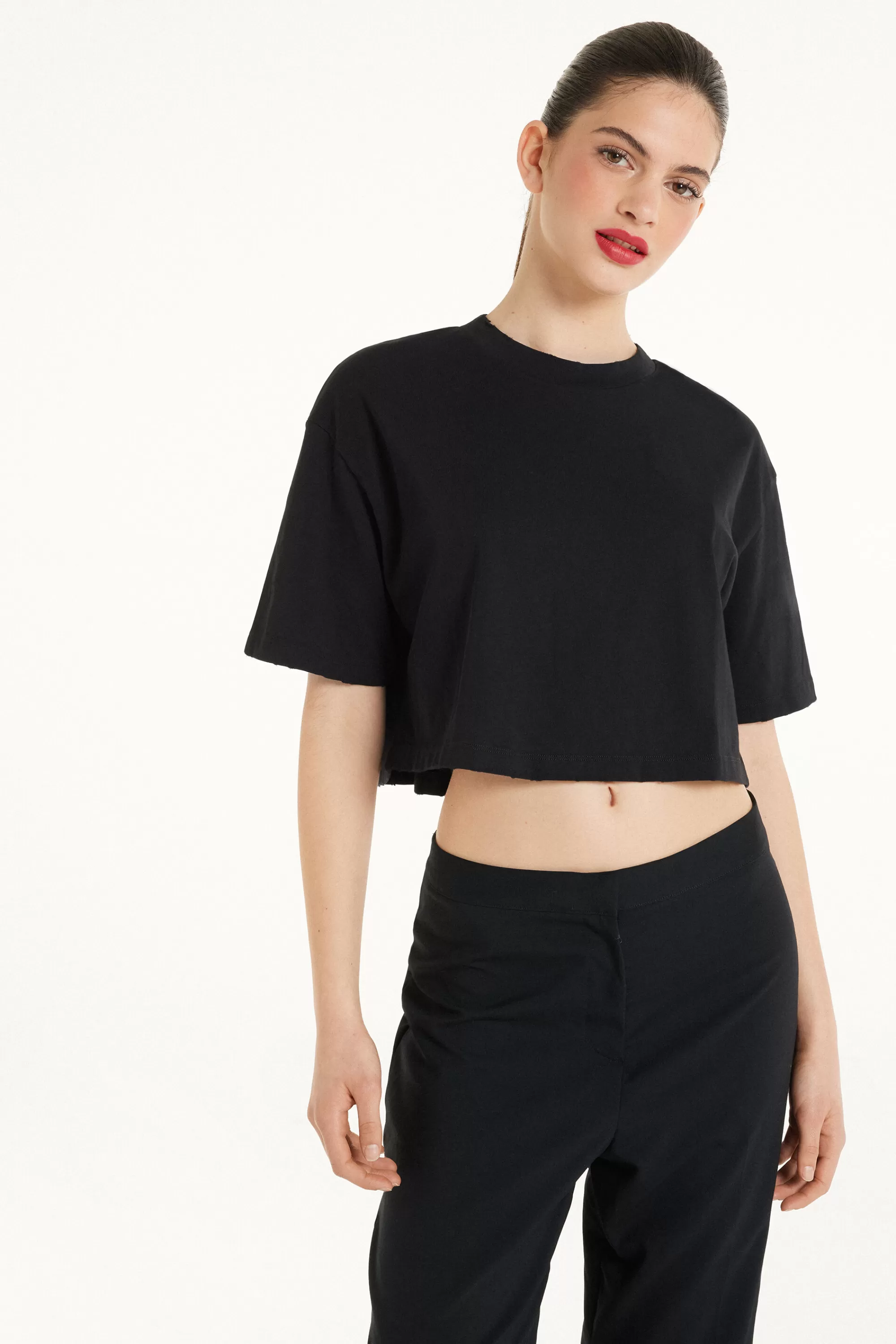Sale T-Shirt Corta In Cotone A Girocollo - Magliette Maniche Corte - Donna | Magliette maniche corte
