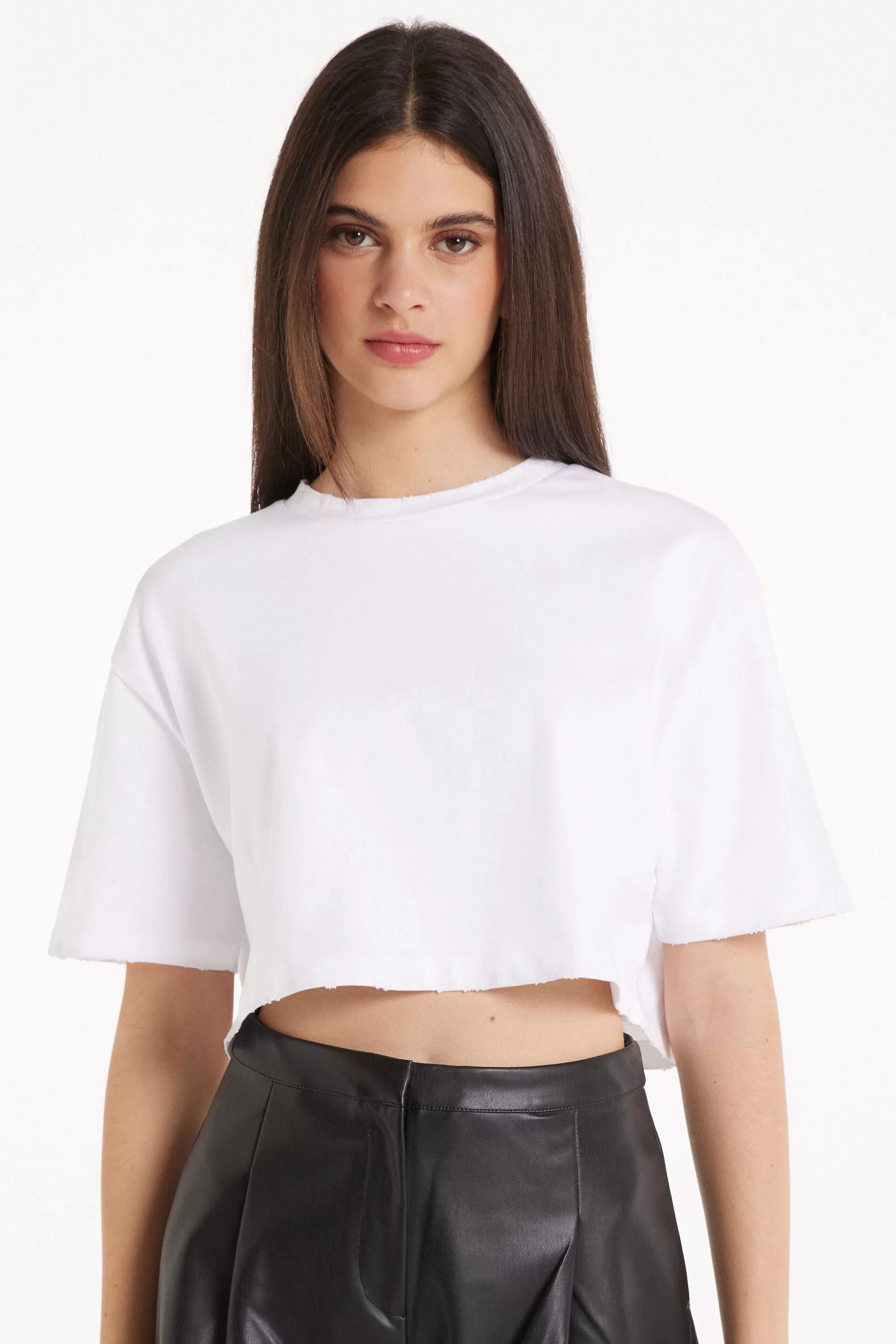 Cheap T-Shirt Corta In Cotone A Girocollo - Magliette Maniche Corte - Donna | Magliette maniche corte