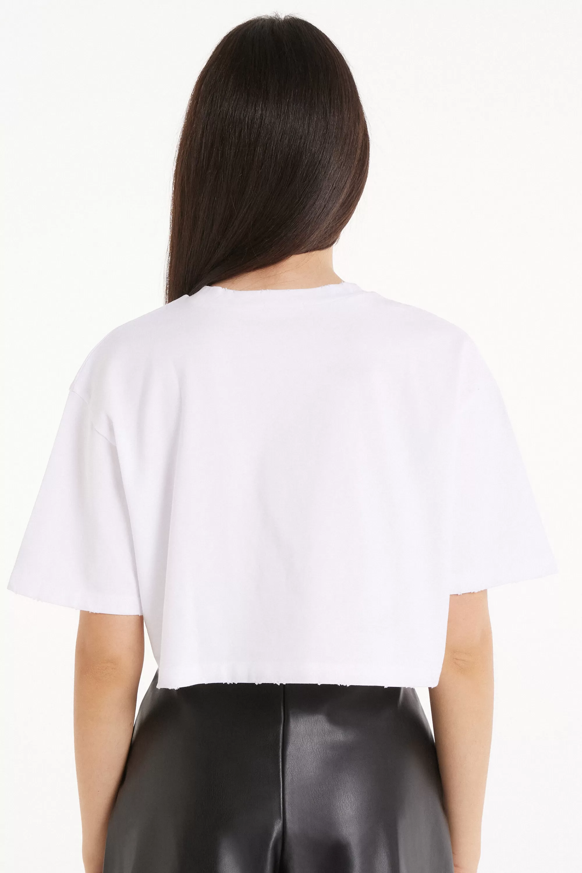 Cheap T-Shirt Corta In Cotone A Girocollo - Magliette Maniche Corte - Donna | Magliette maniche corte