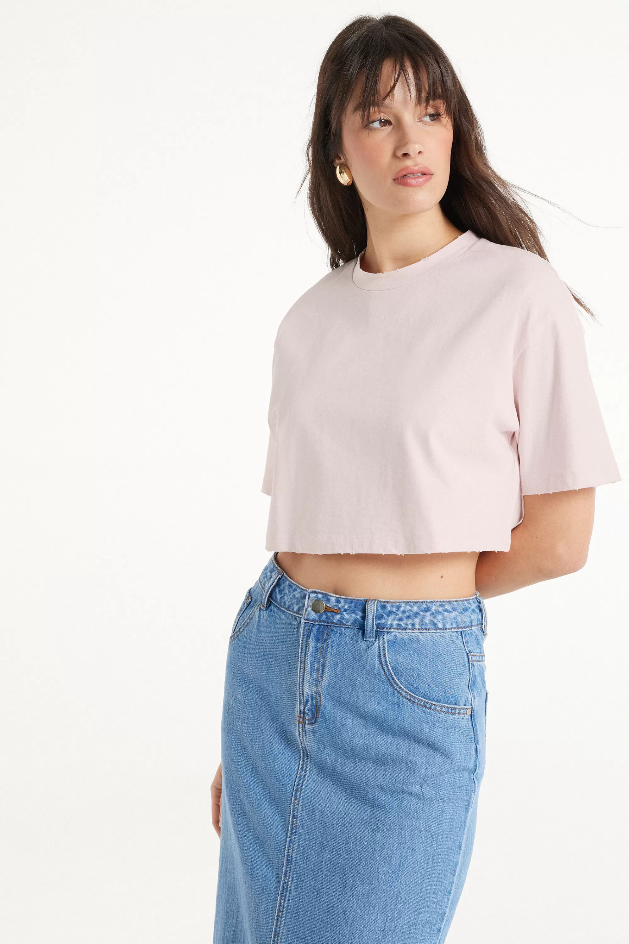 Cheap T-Shirt Corta In Cotone A Girocollo - Magliette Maniche Corte - Donna | Magliette maniche corte