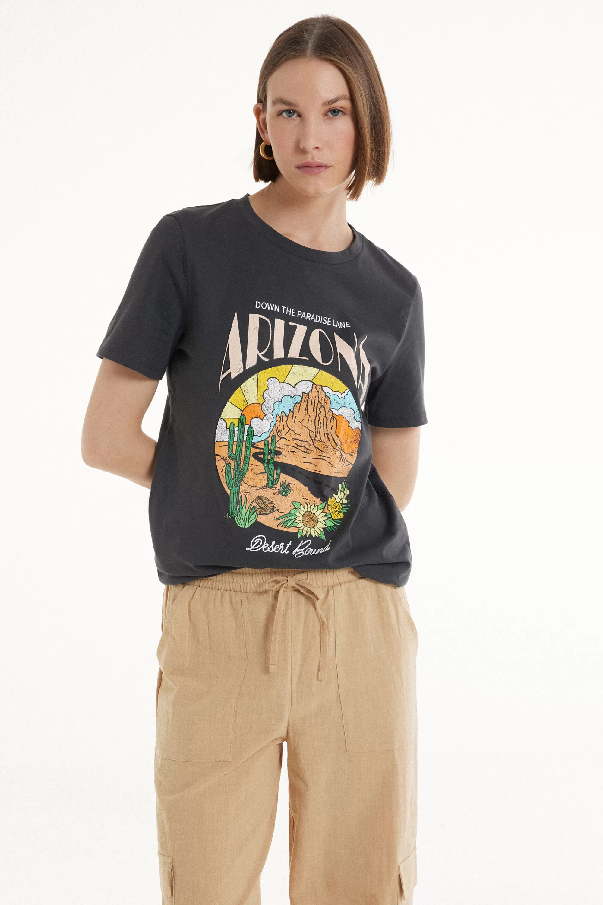 New T-Shirt Cotone Con Stampa - Magliette Maniche Corte - Donna | Magliette maniche corte