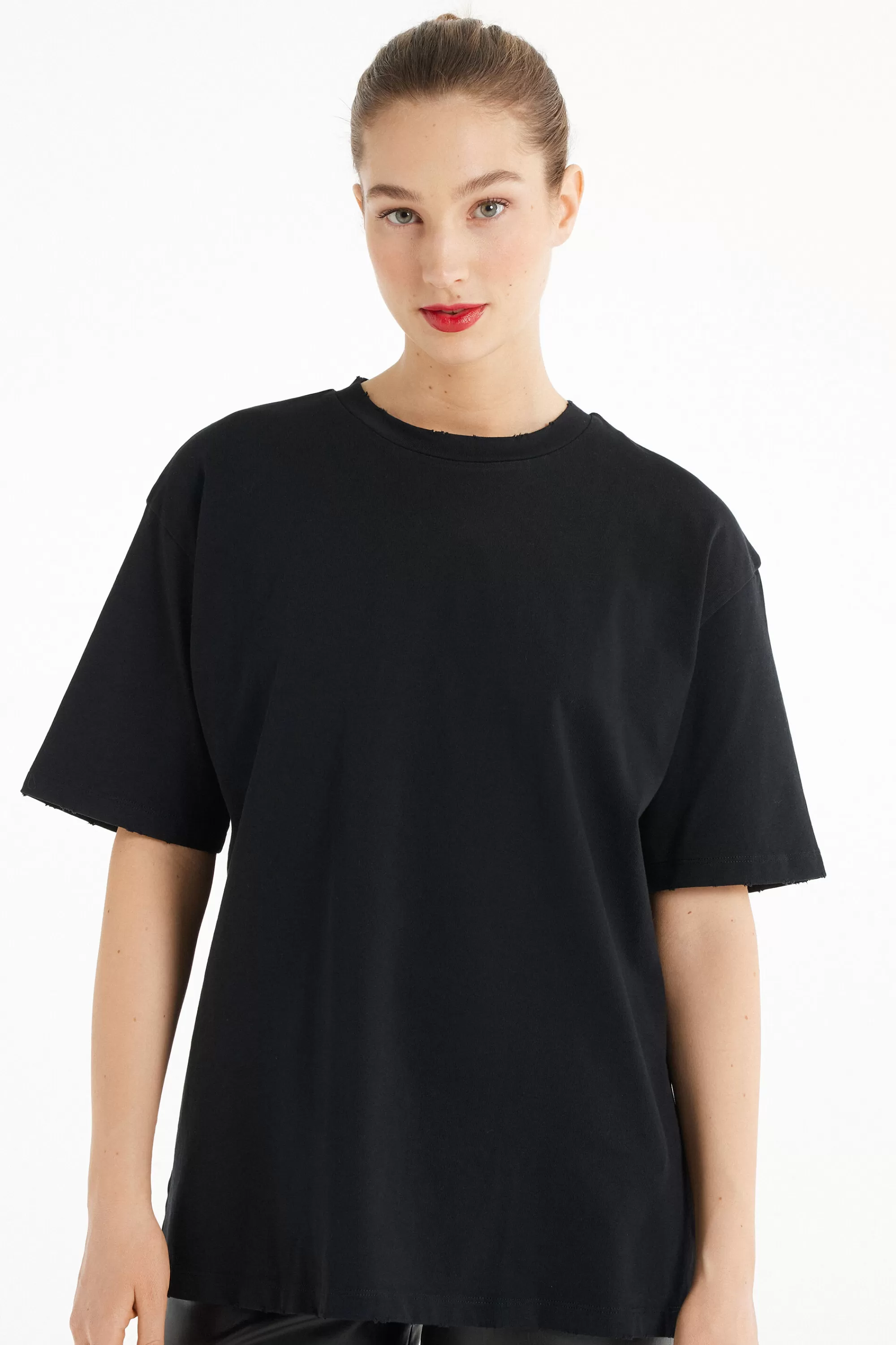 Sale T-Shirt In Cotone A Girocollo Con Strappi - Magliette Maniche Corte - Donna | Magliette maniche corte
