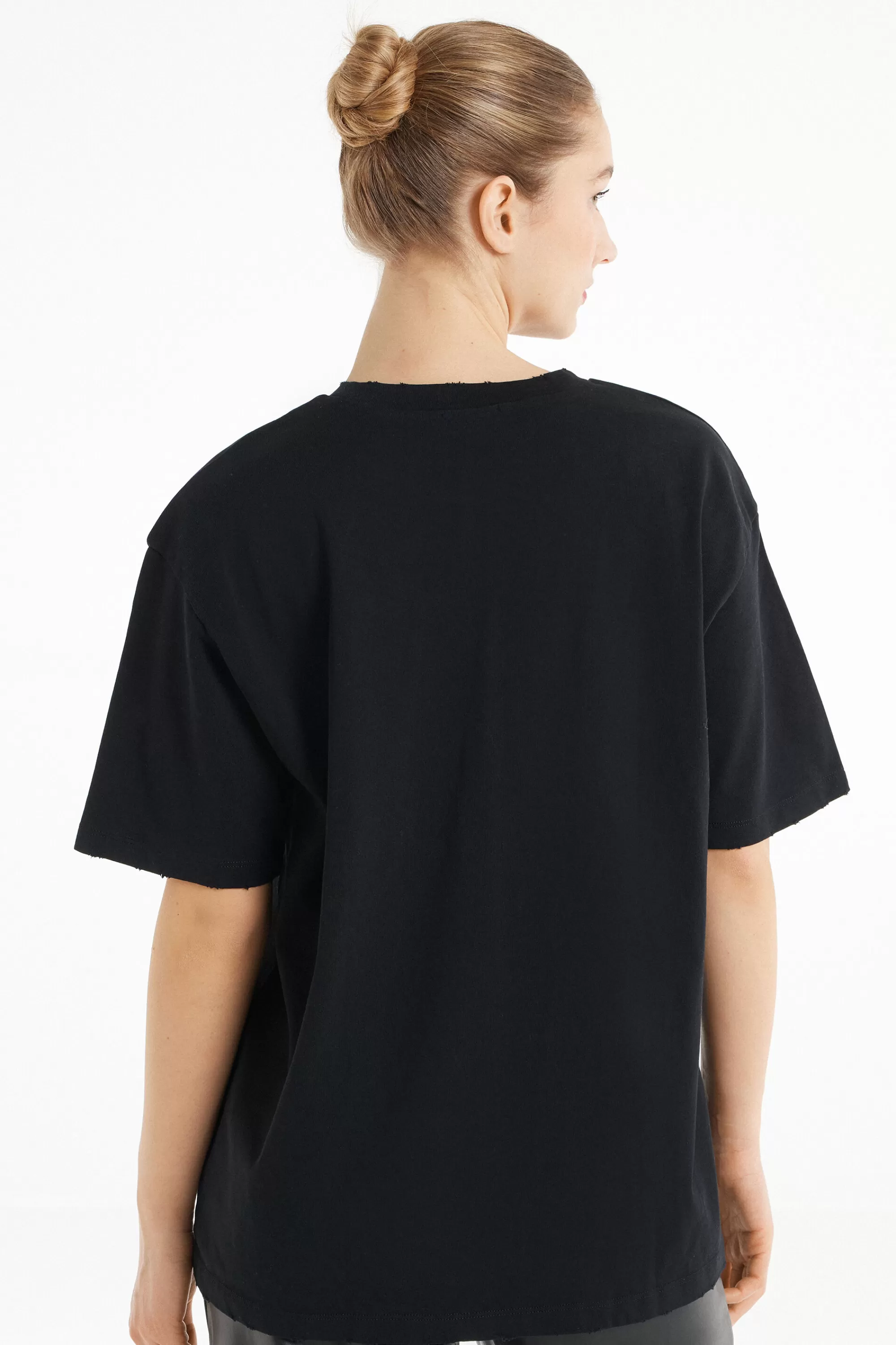 Sale T-Shirt In Cotone A Girocollo Con Strappi - Magliette Maniche Corte - Donna | Magliette maniche corte