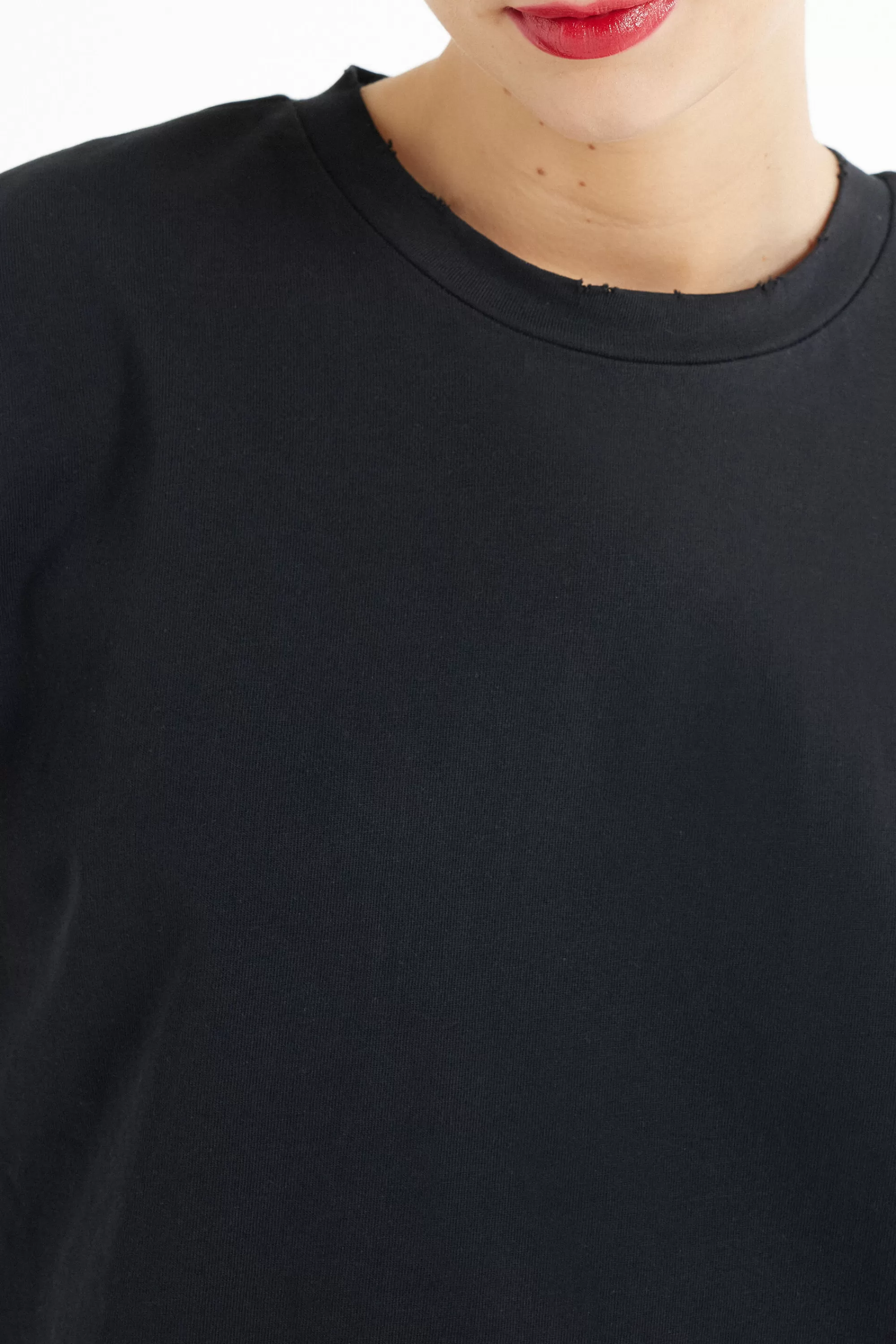 Sale T-Shirt In Cotone A Girocollo Con Strappi - Magliette Maniche Corte - Donna | Magliette maniche corte