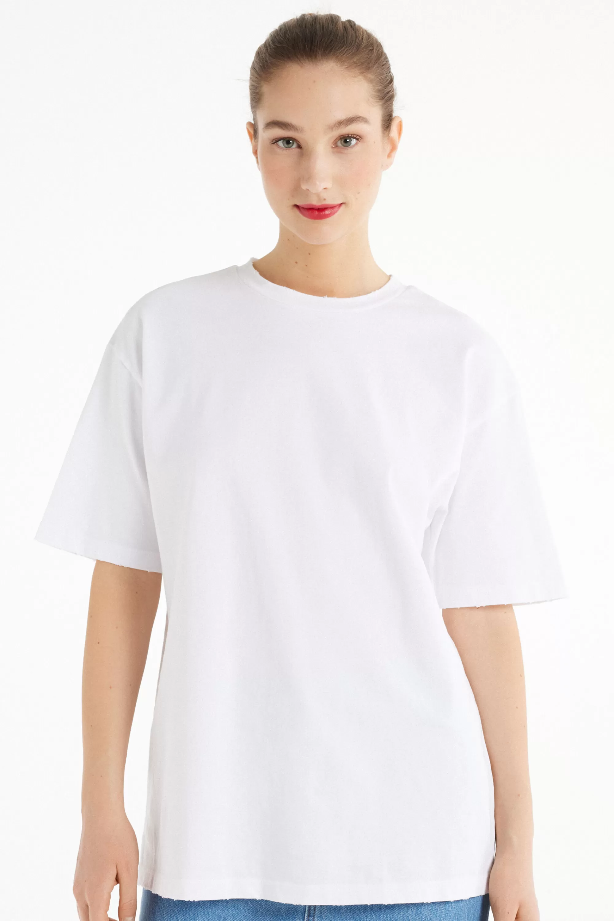 Online T-Shirt In Cotone A Girocollo Con Strappi - Magliette Maniche Corte - Donna | Magliette maniche corte