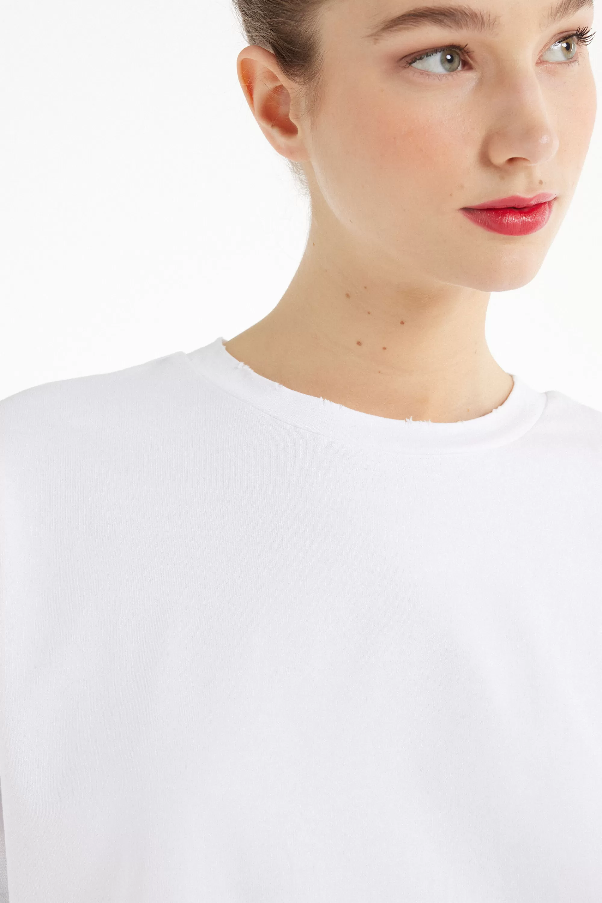Online T-Shirt In Cotone A Girocollo Con Strappi - Magliette Maniche Corte - Donna | Magliette maniche corte