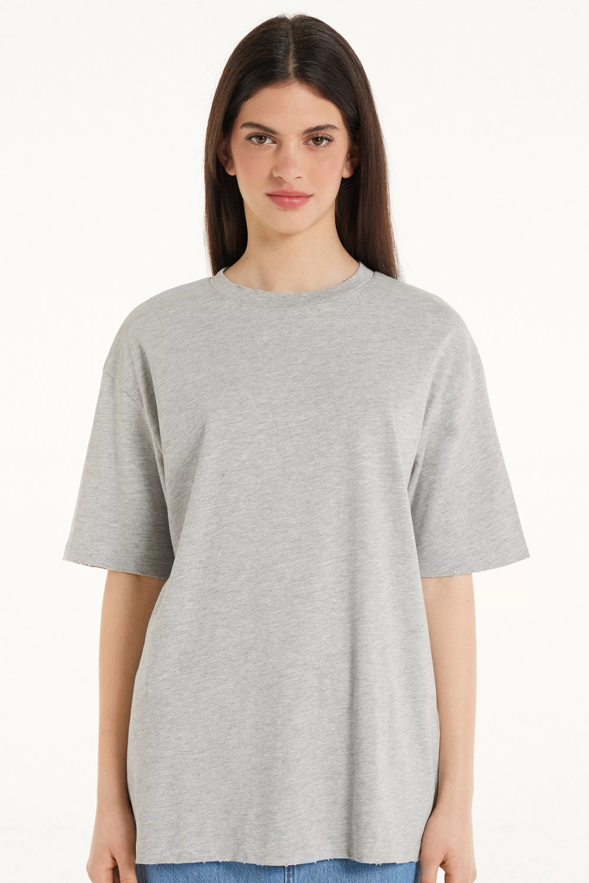 Best Sale T-Shirt In Cotone A Girocollo Con Strappi - Magliette Maniche Corte - Donna | Magliette maniche corte