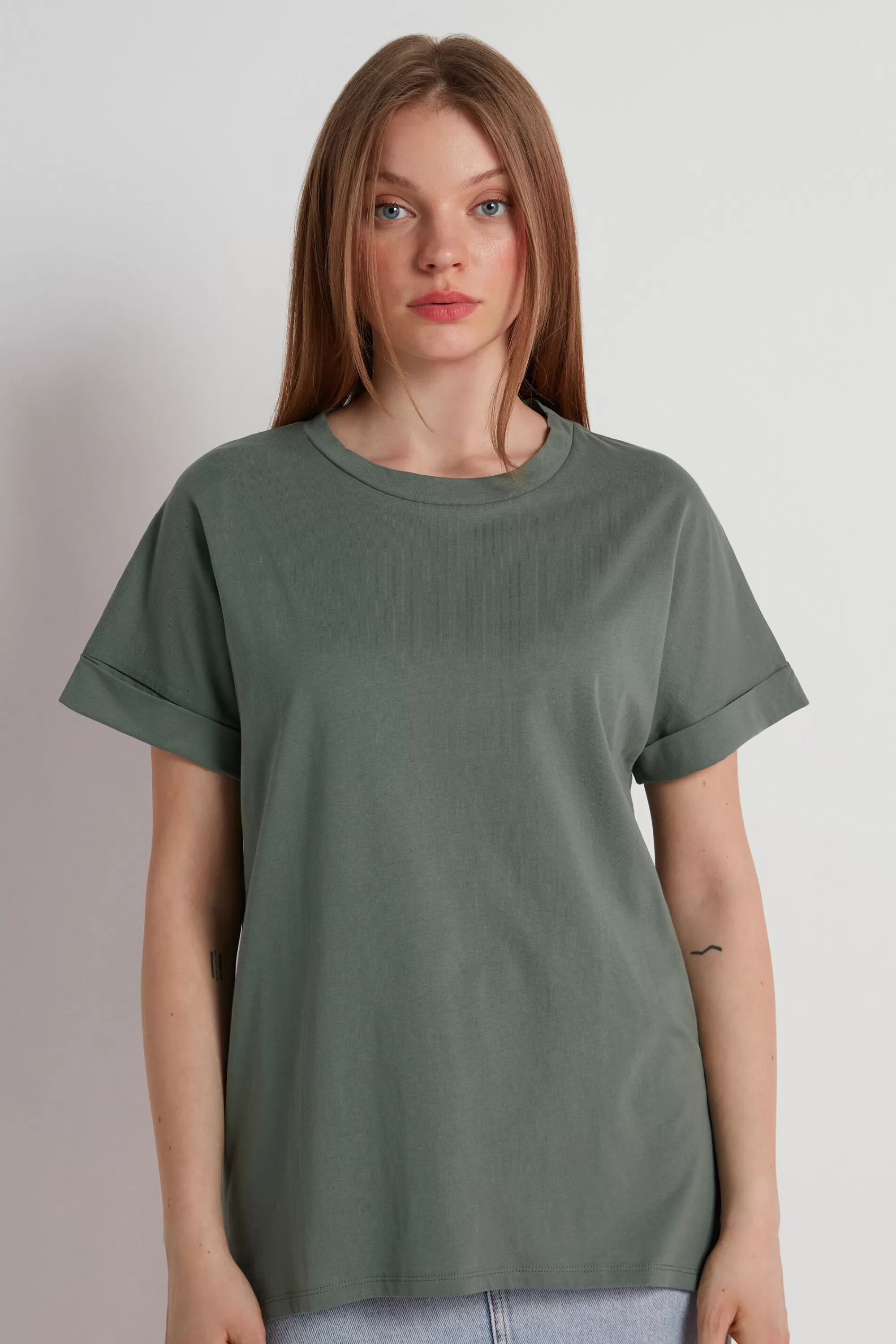 Store T-Shirt In Cotone Con Risvolto Kimono - Magliette Maniche Corte - Donna | Top e T-shirt | Magliette maniche corte