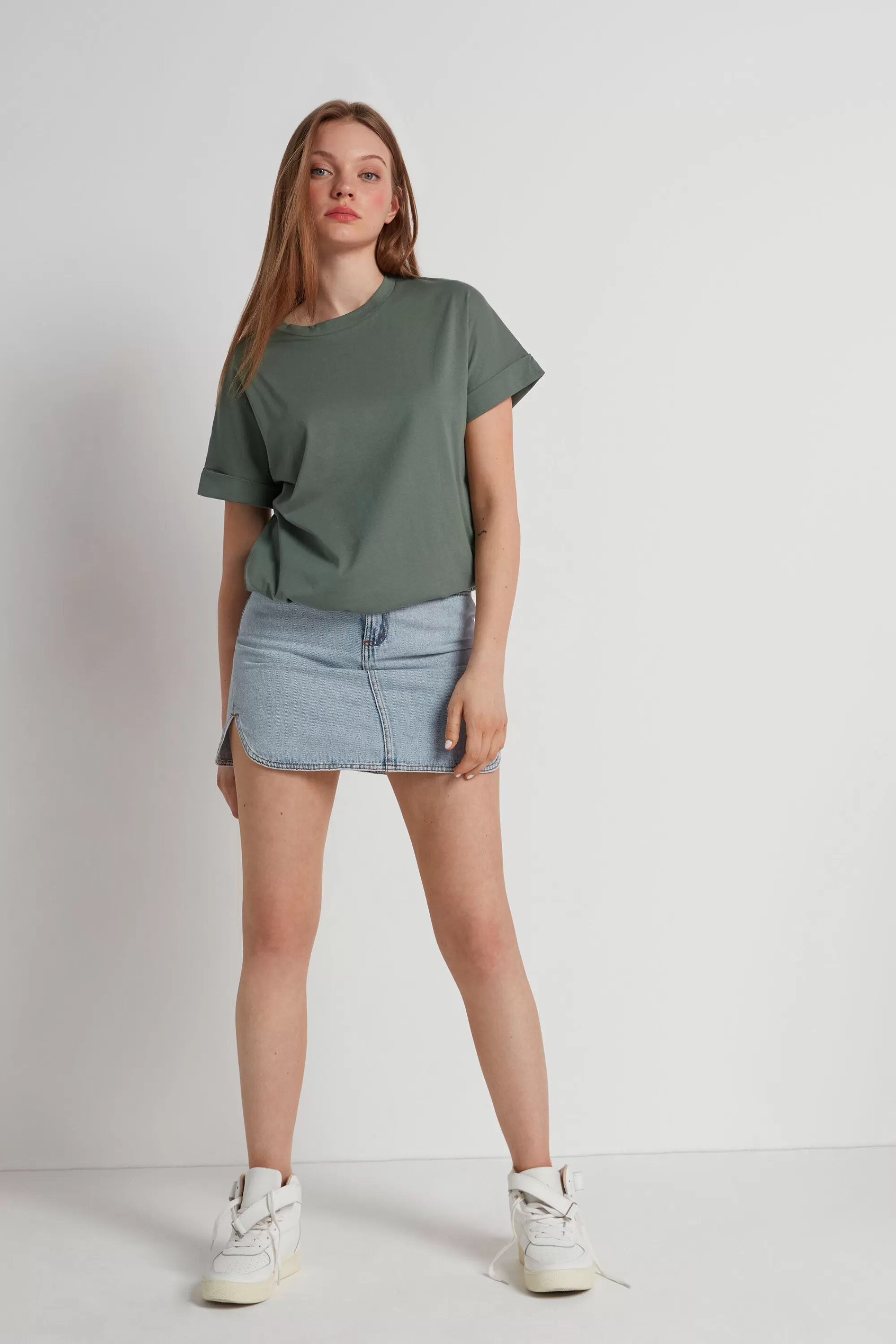 Store T-Shirt In Cotone Con Risvolto Kimono - Magliette Maniche Corte - Donna | Top e T-shirt | Magliette maniche corte