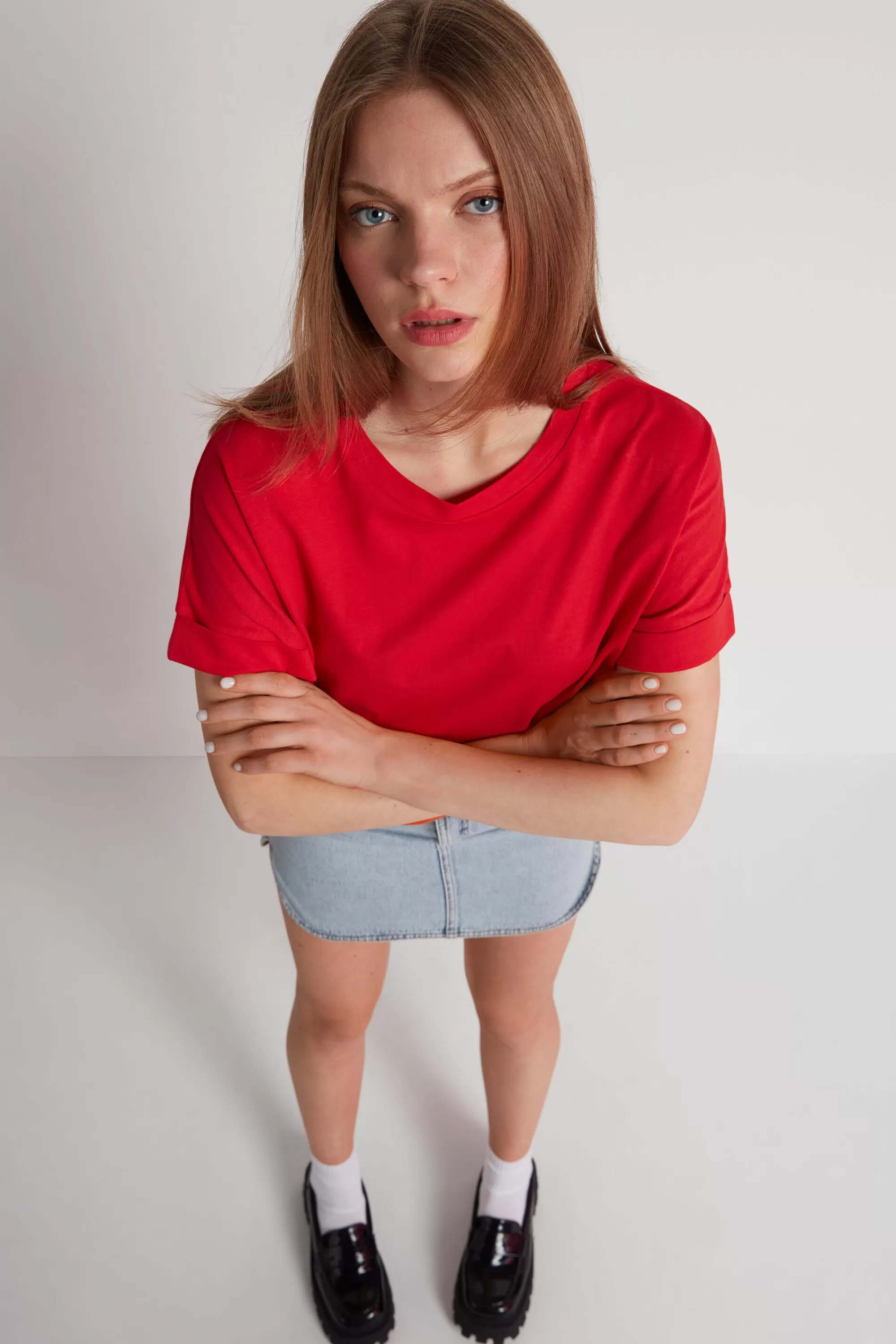 Discount T-Shirt In Cotone Con Risvolto Kimono - Magliette Maniche Corte - Donna | Top e T-shirt | Magliette maniche corte