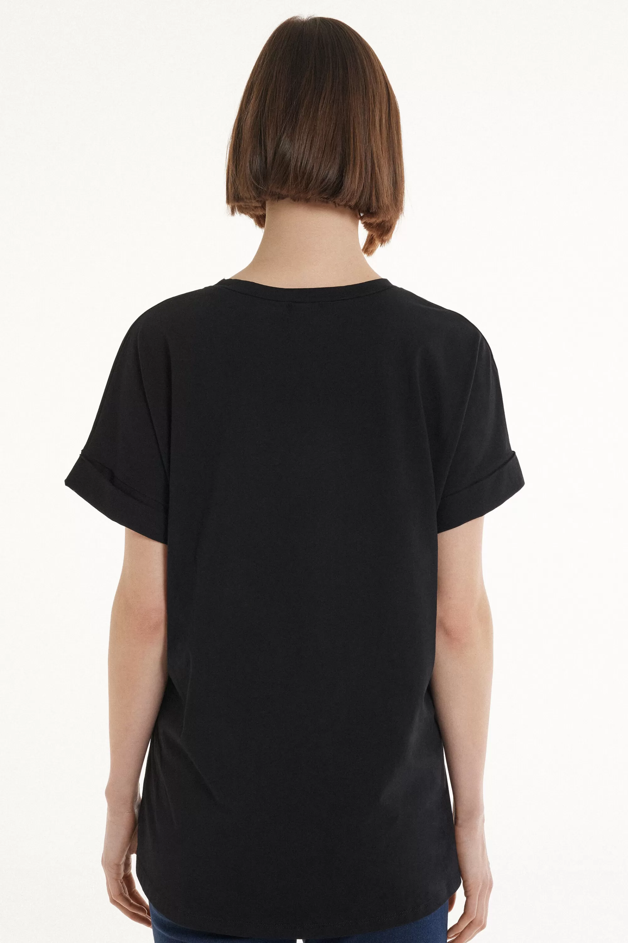 Best T-Shirt In Cotone Con Risvolto Kimono - Magliette Maniche Corte - Donna | Top e T-shirt | Magliette maniche corte