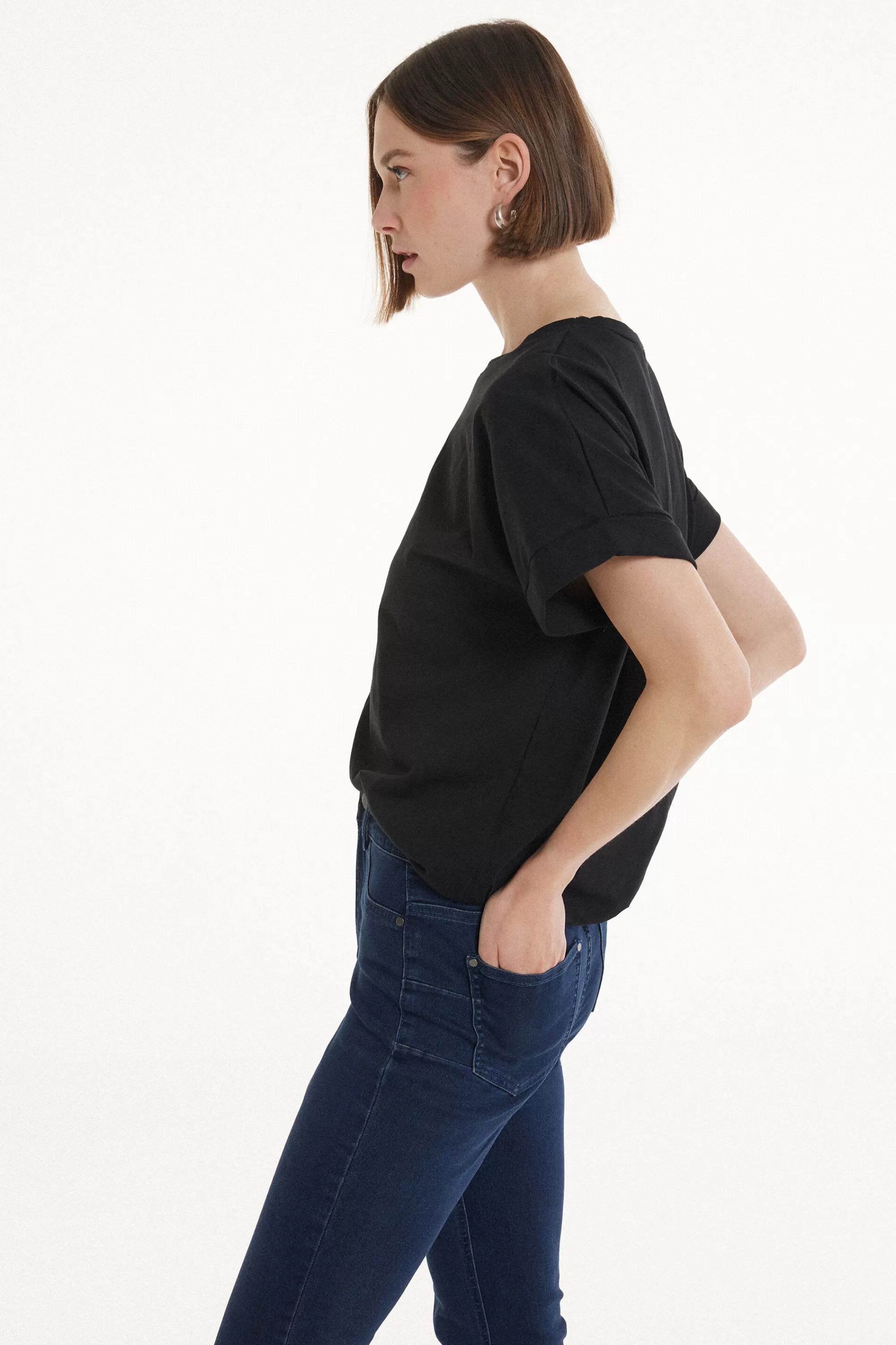 Best T-Shirt In Cotone Con Risvolto Kimono - Magliette Maniche Corte - Donna | Top e T-shirt | Magliette maniche corte
