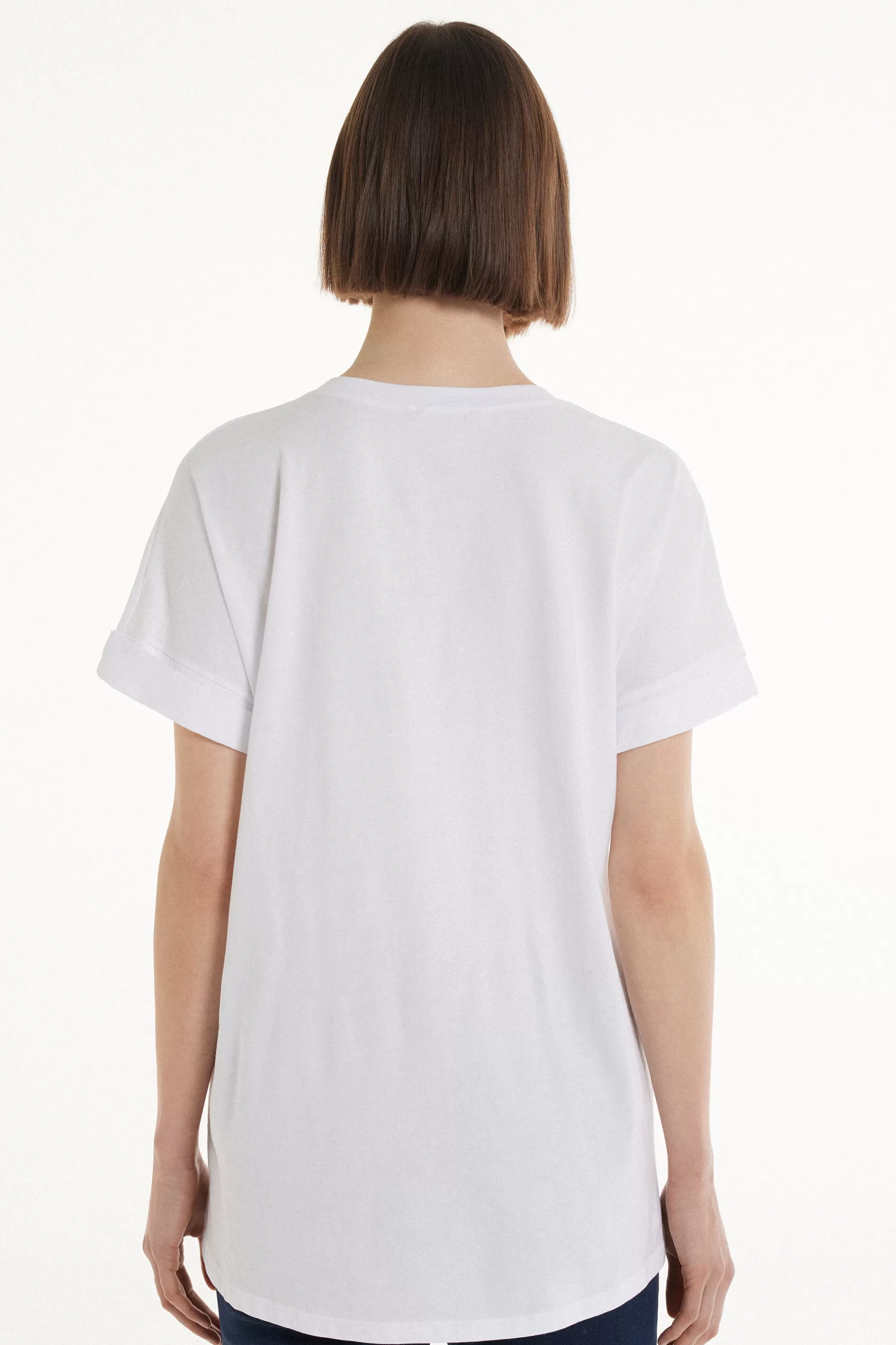 Hot T-Shirt In Cotone Con Risvolto Kimono - Magliette Maniche Corte - Donna | Top e T-shirt | Magliette maniche corte