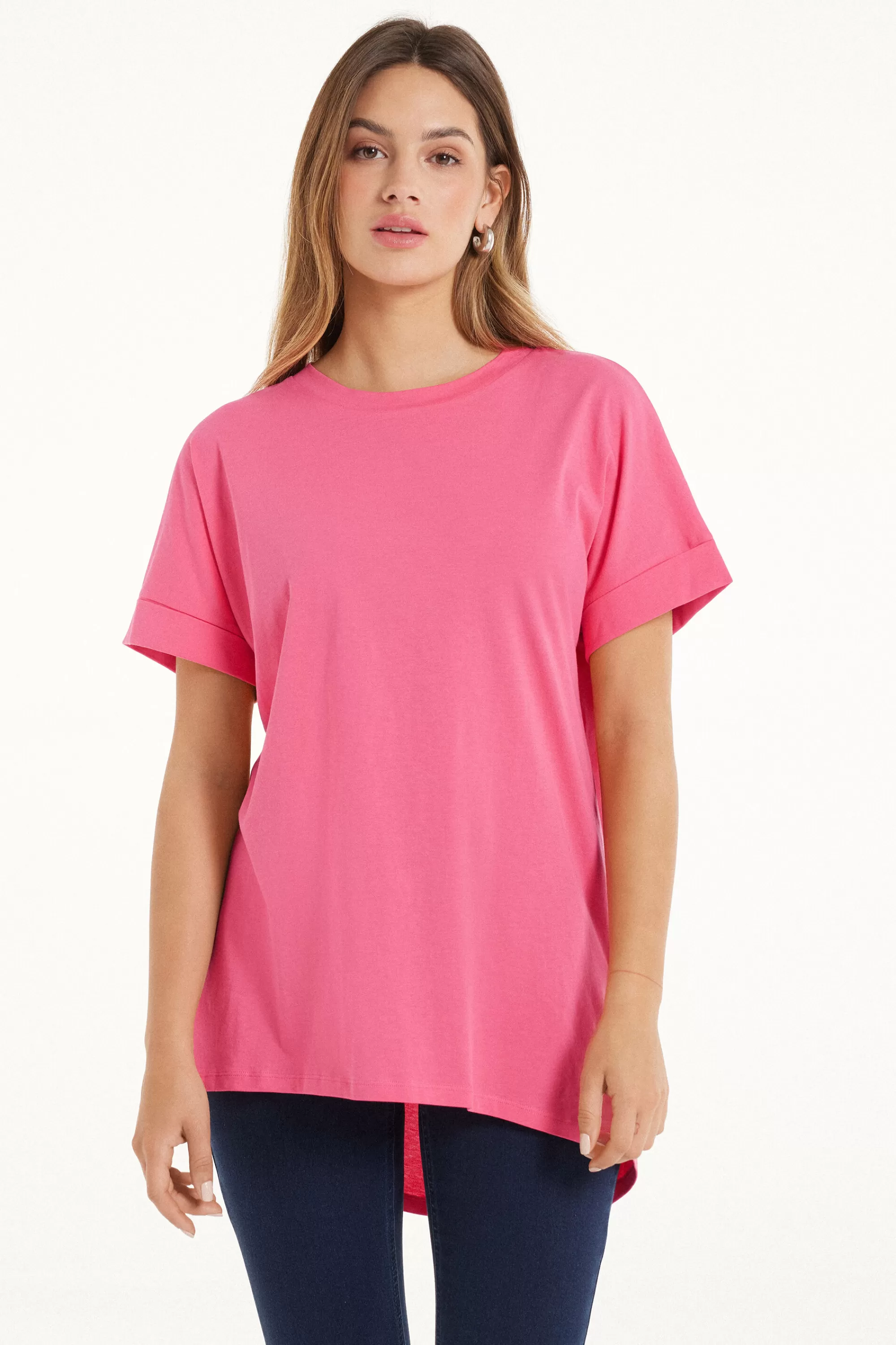 Discount T-Shirt In Cotone Con Risvolto Kimono - Magliette Maniche Corte - Donna | Magliette maniche corte