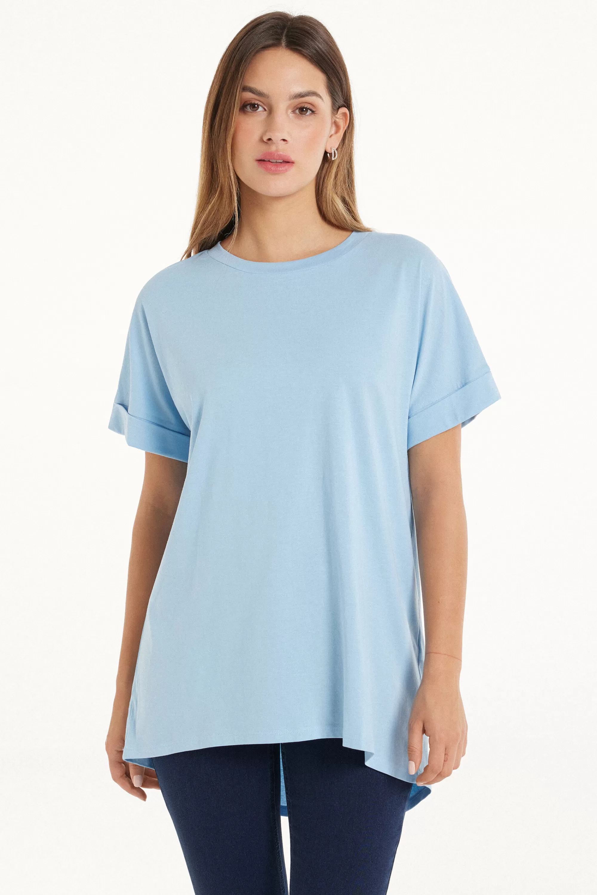 Best Sale T-Shirt In Cotone Con Risvolto Kimono - Magliette Maniche Corte - Donna | Magliette maniche corte