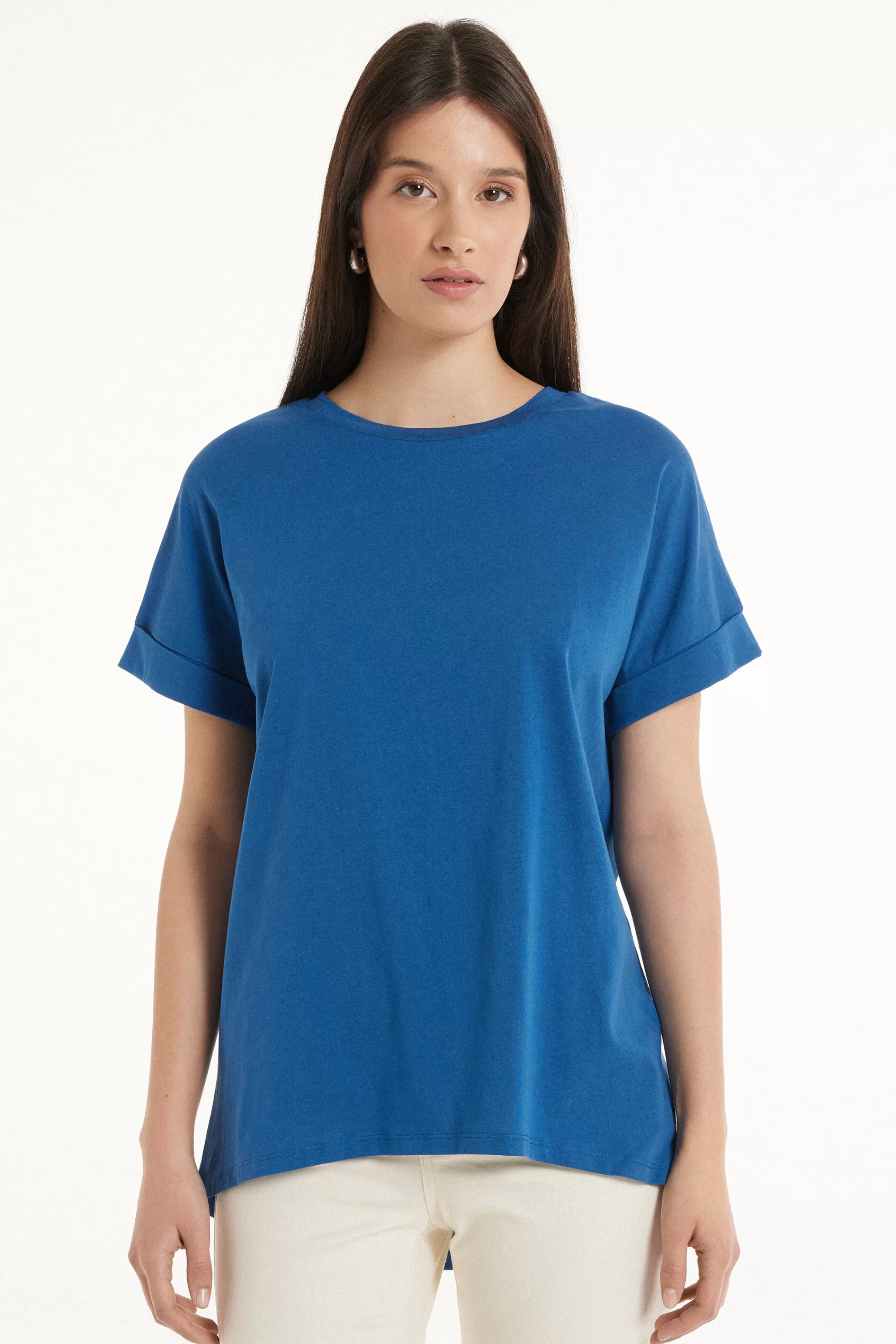 Clearance T-Shirt In Cotone Con Risvolto Kimono - Magliette Maniche Corte - Donna | Magliette maniche corte