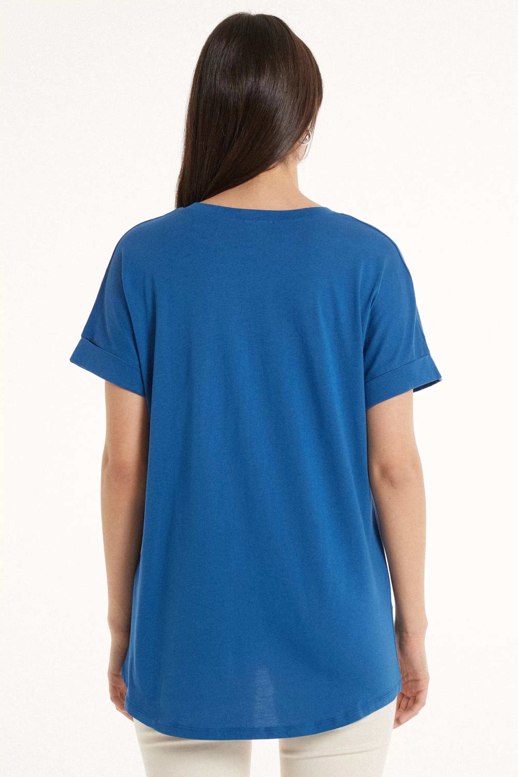 Clearance T-Shirt In Cotone Con Risvolto Kimono - Magliette Maniche Corte - Donna | Magliette maniche corte