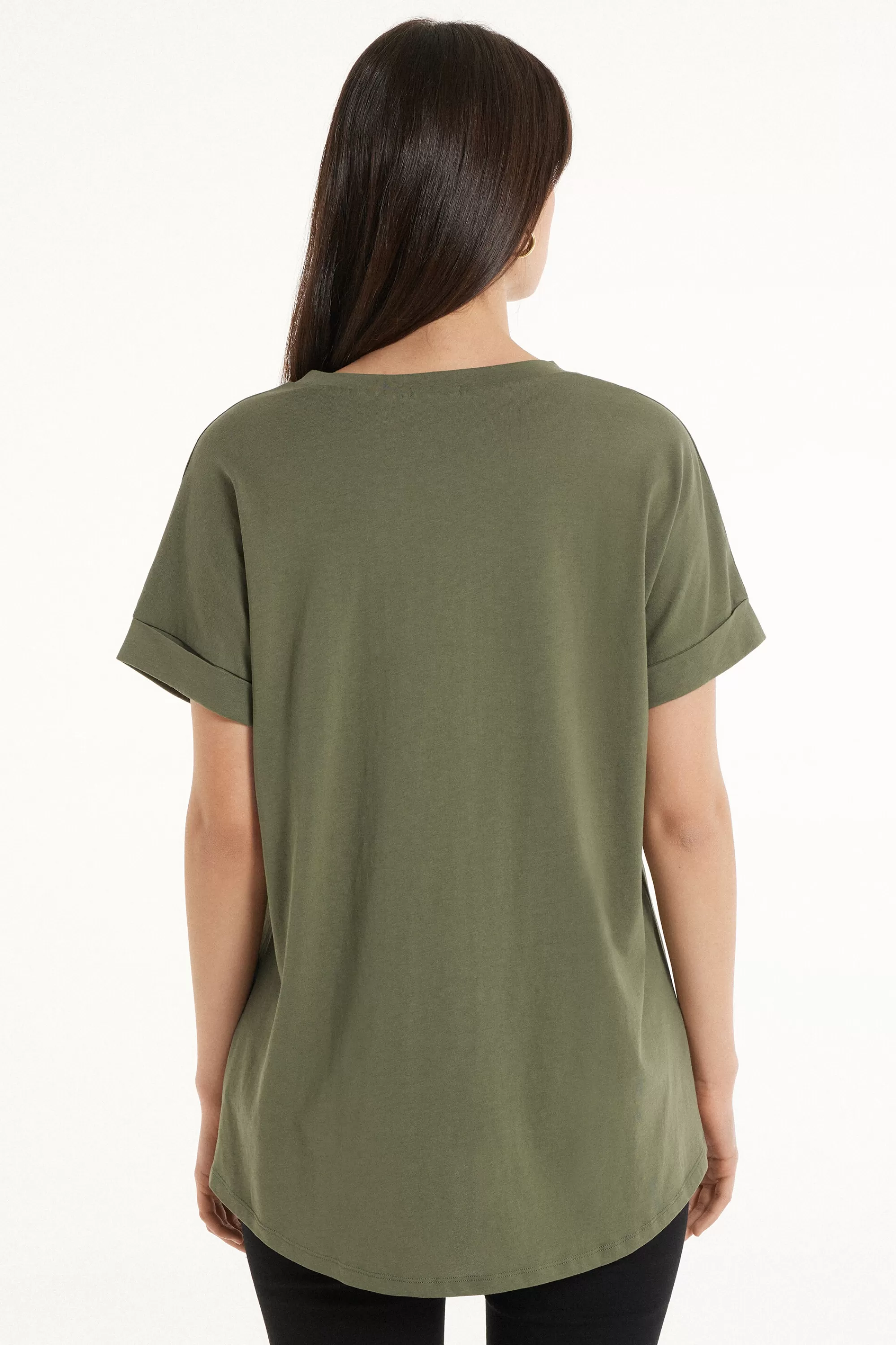 Online T-Shirt In Cotone Con Risvolto Kimono - Magliette Maniche Corte - Donna | Magliette maniche corte