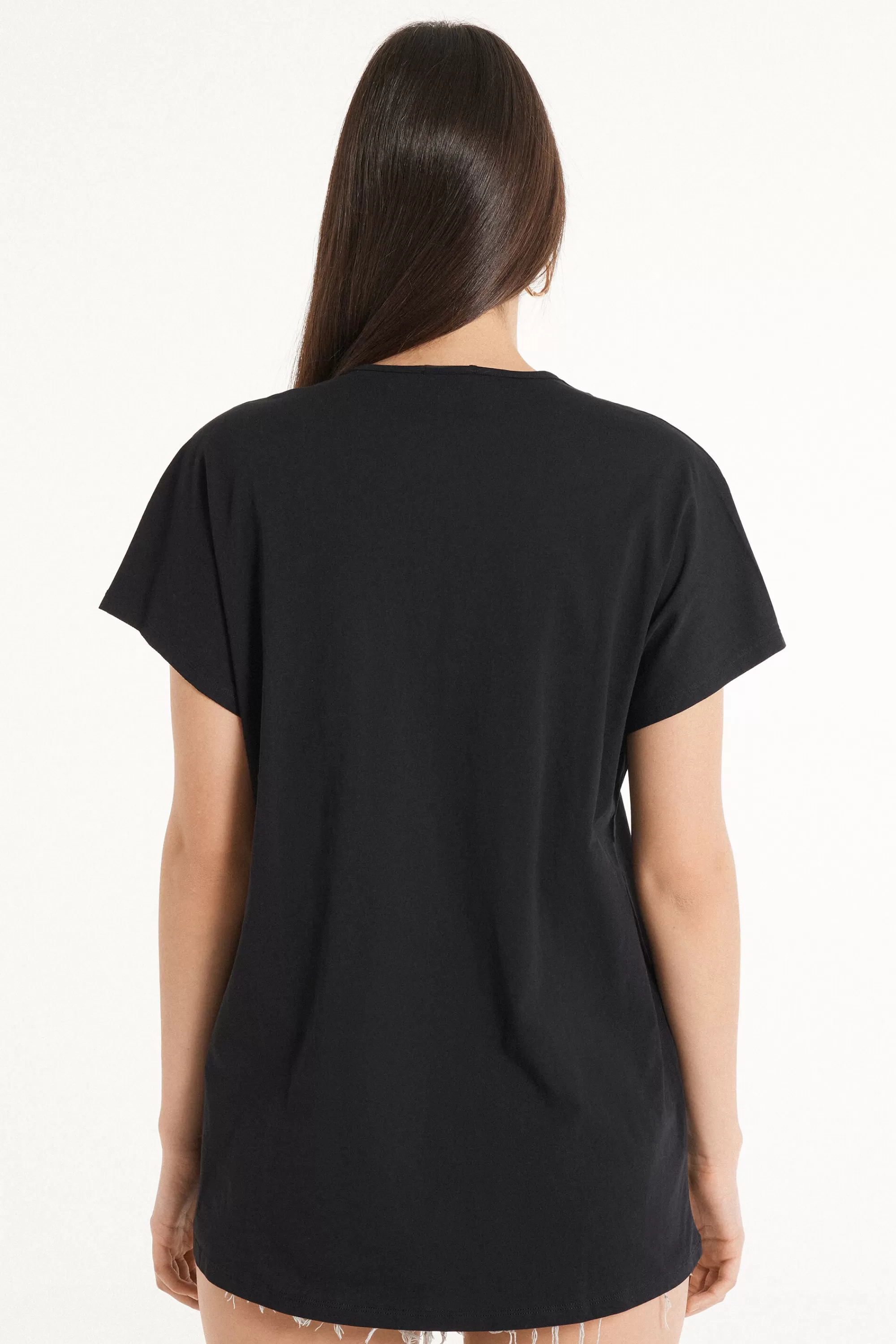 Store T-Shirt Scollo A V Con Pince In Cotone - Magliette Maniche Corte - Donna | Magliette maniche corte