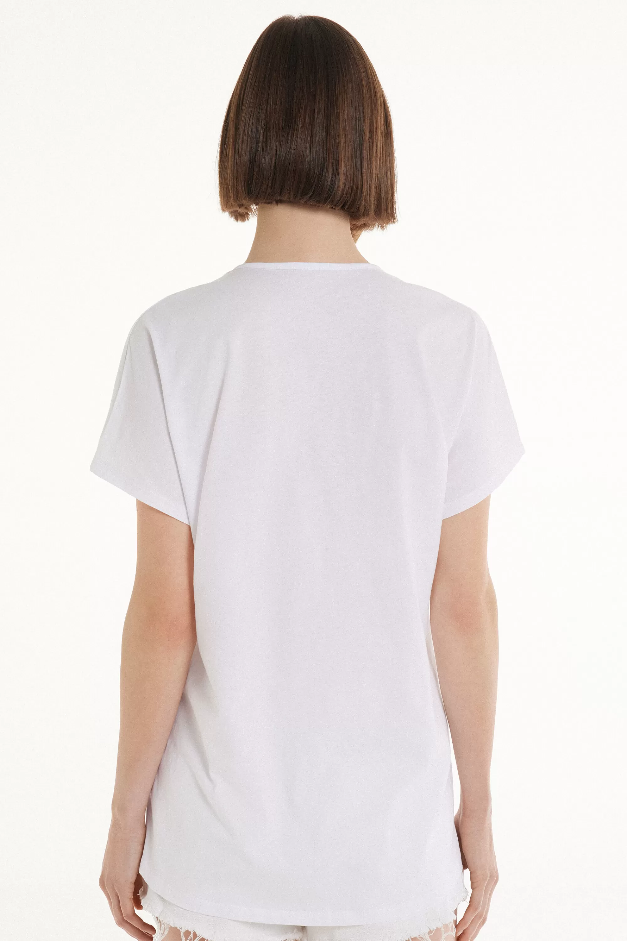 Discount T-Shirt Scollo A V Con Pince In Cotone - Magliette Maniche Corte - Donna | Magliette maniche corte