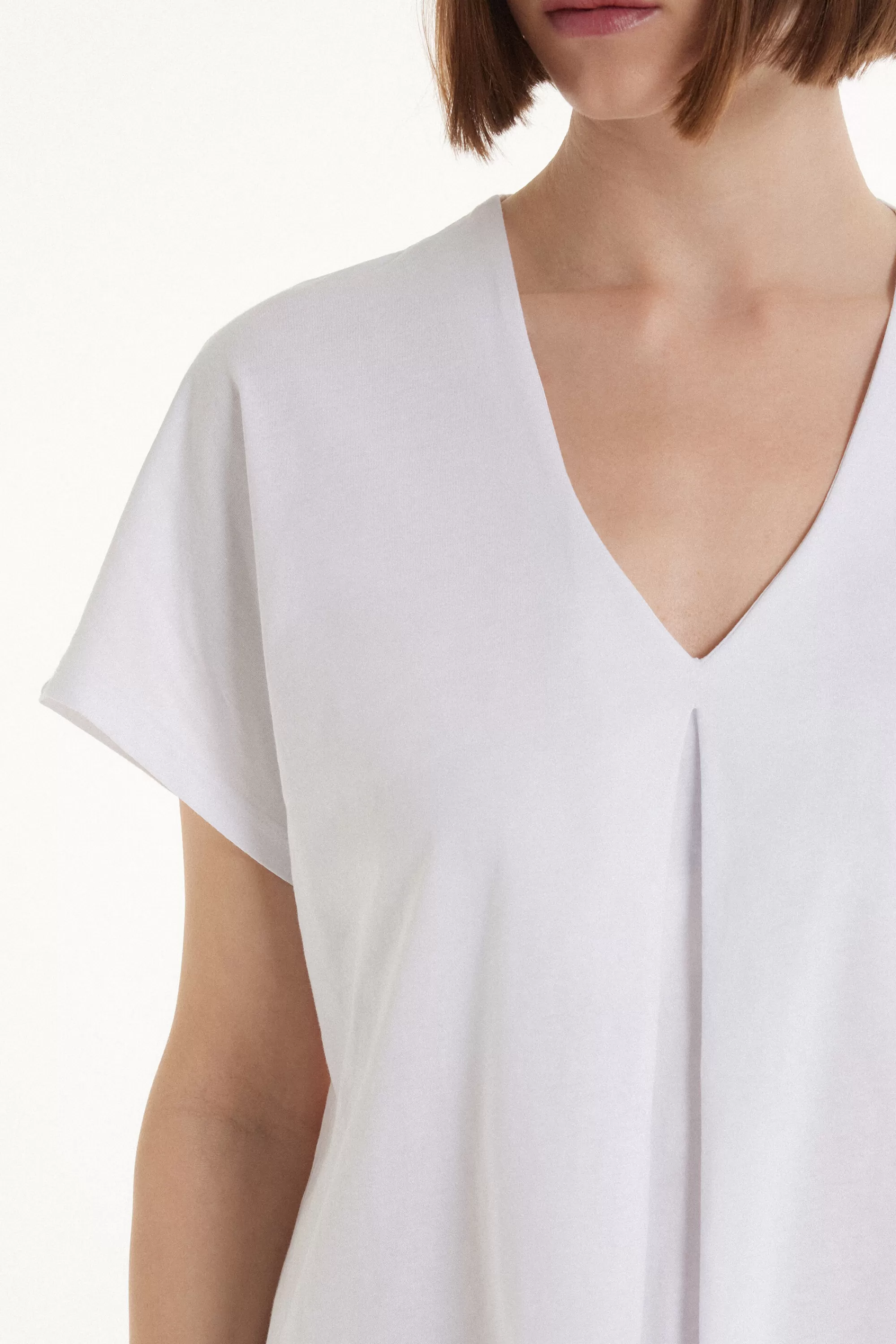 Discount T-Shirt Scollo A V Con Pince In Cotone - Magliette Maniche Corte - Donna | Magliette maniche corte