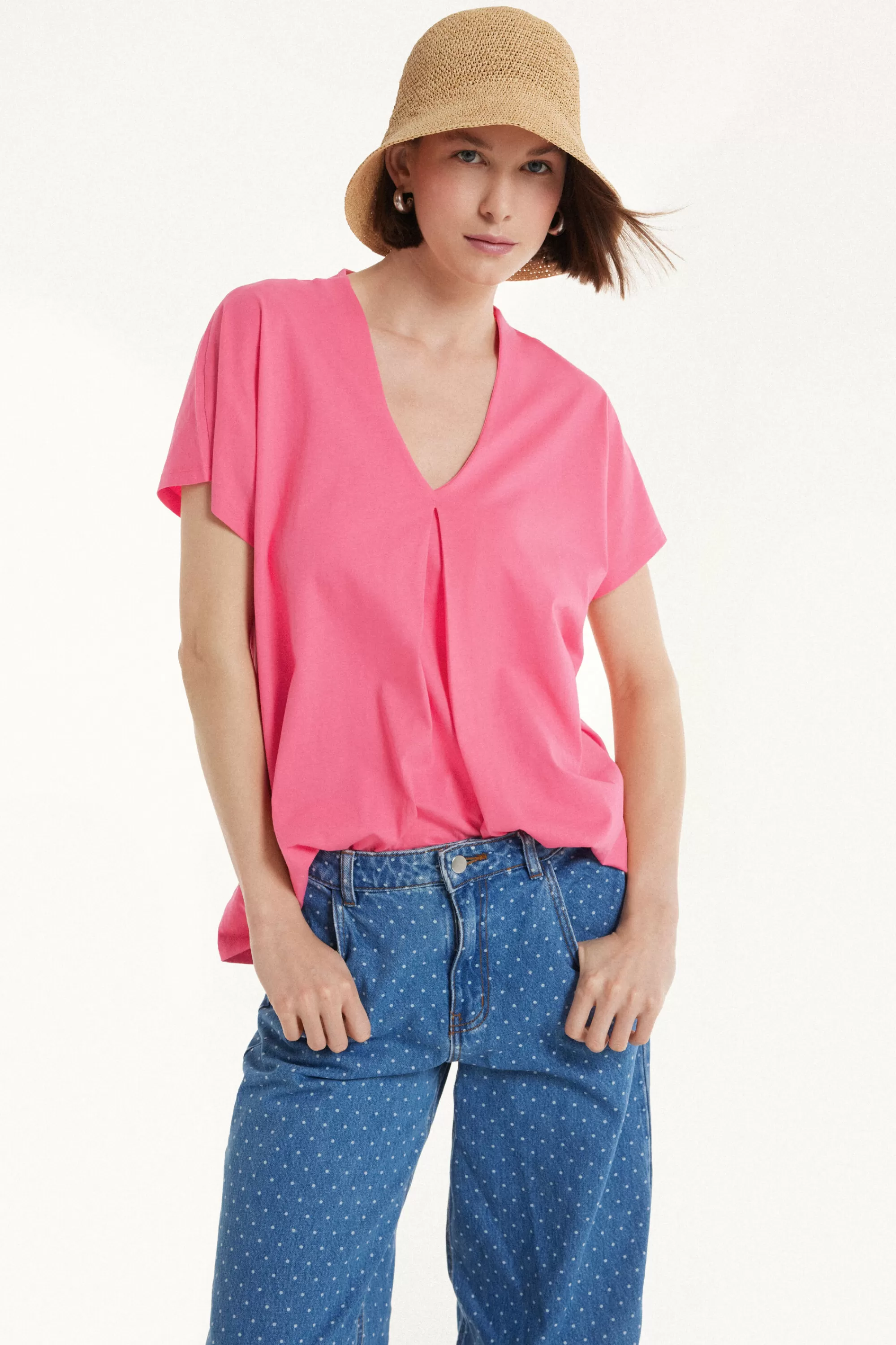 Outlet T-Shirt Scollo A V Con Pince In Cotone - Magliette Maniche Corte - Donna | Magliette maniche corte