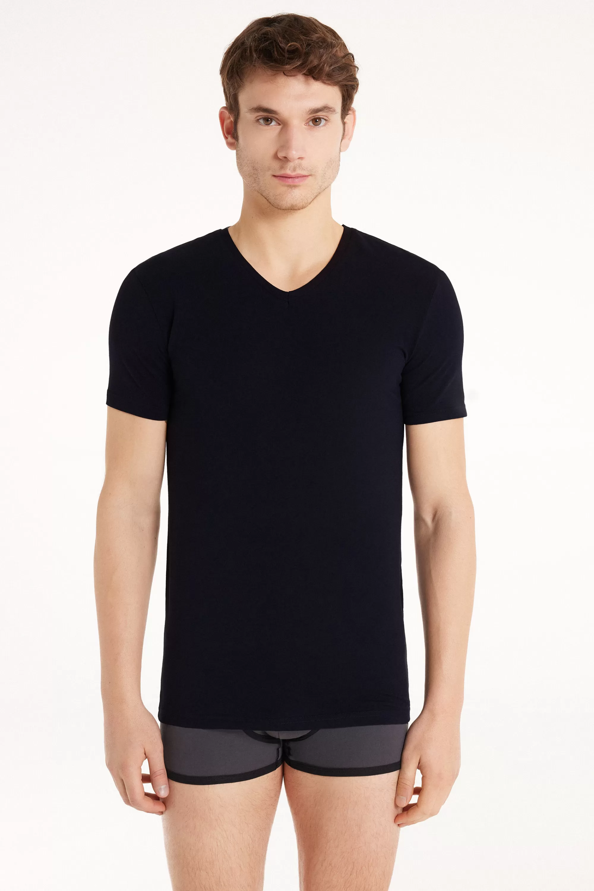 Hot T-shirt Scollo A V In Cotone Elasticizzato - T-shirt E Magliette - Uomo | T-shirt e Magliette