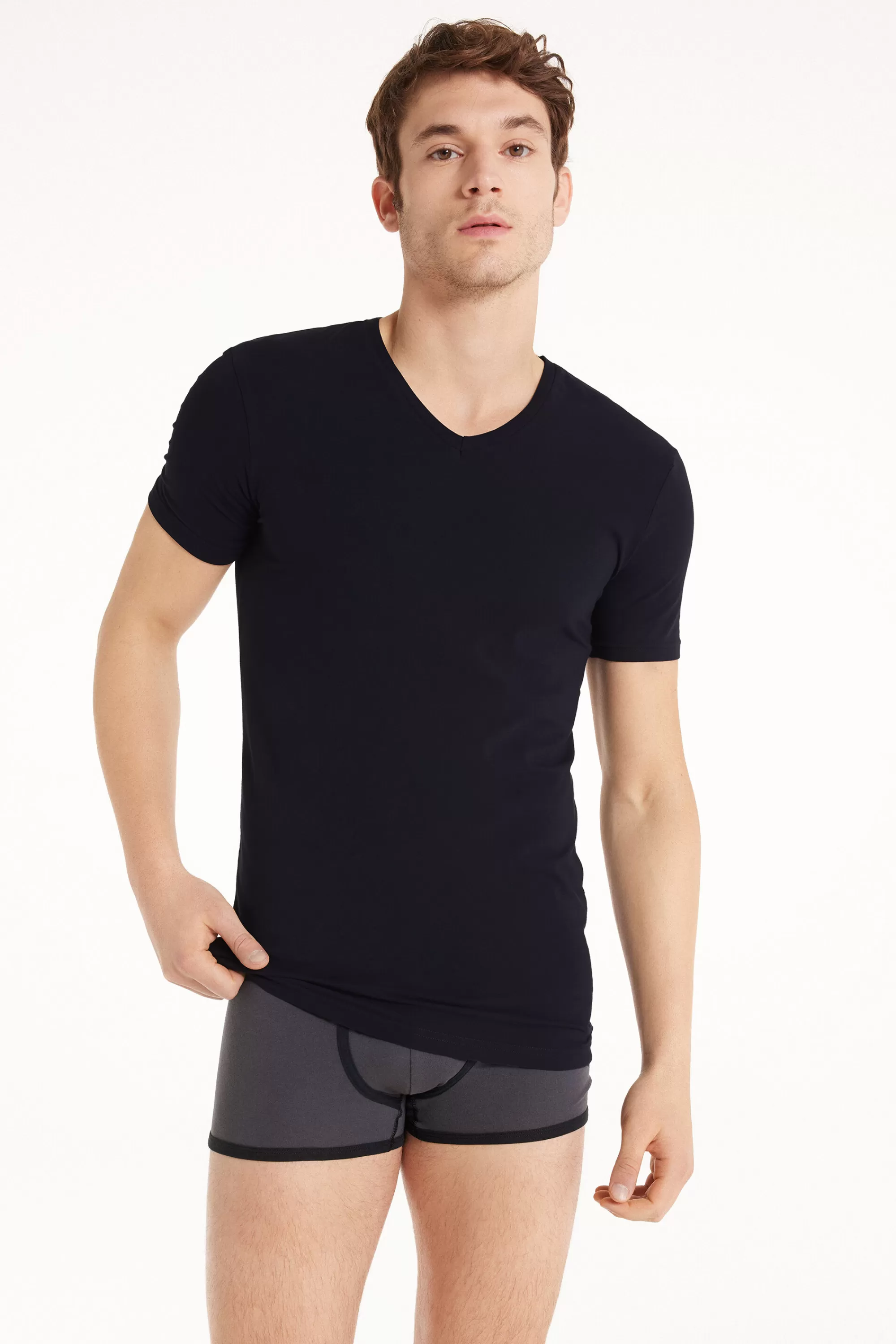 Hot T-shirt Scollo A V In Cotone Elasticizzato - T-shirt E Magliette - Uomo | T-shirt e Magliette