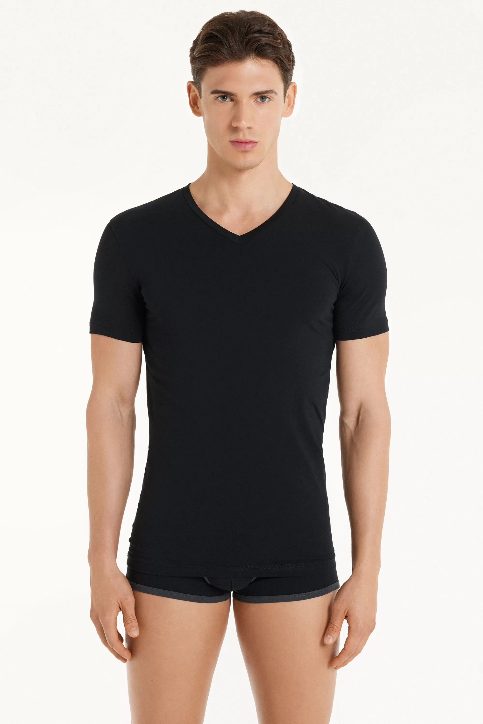 Sale T-shirt Scollo A V In Cotone Elasticizzato - T-shirt E Magliette - Uomo | T-shirt e Magliette