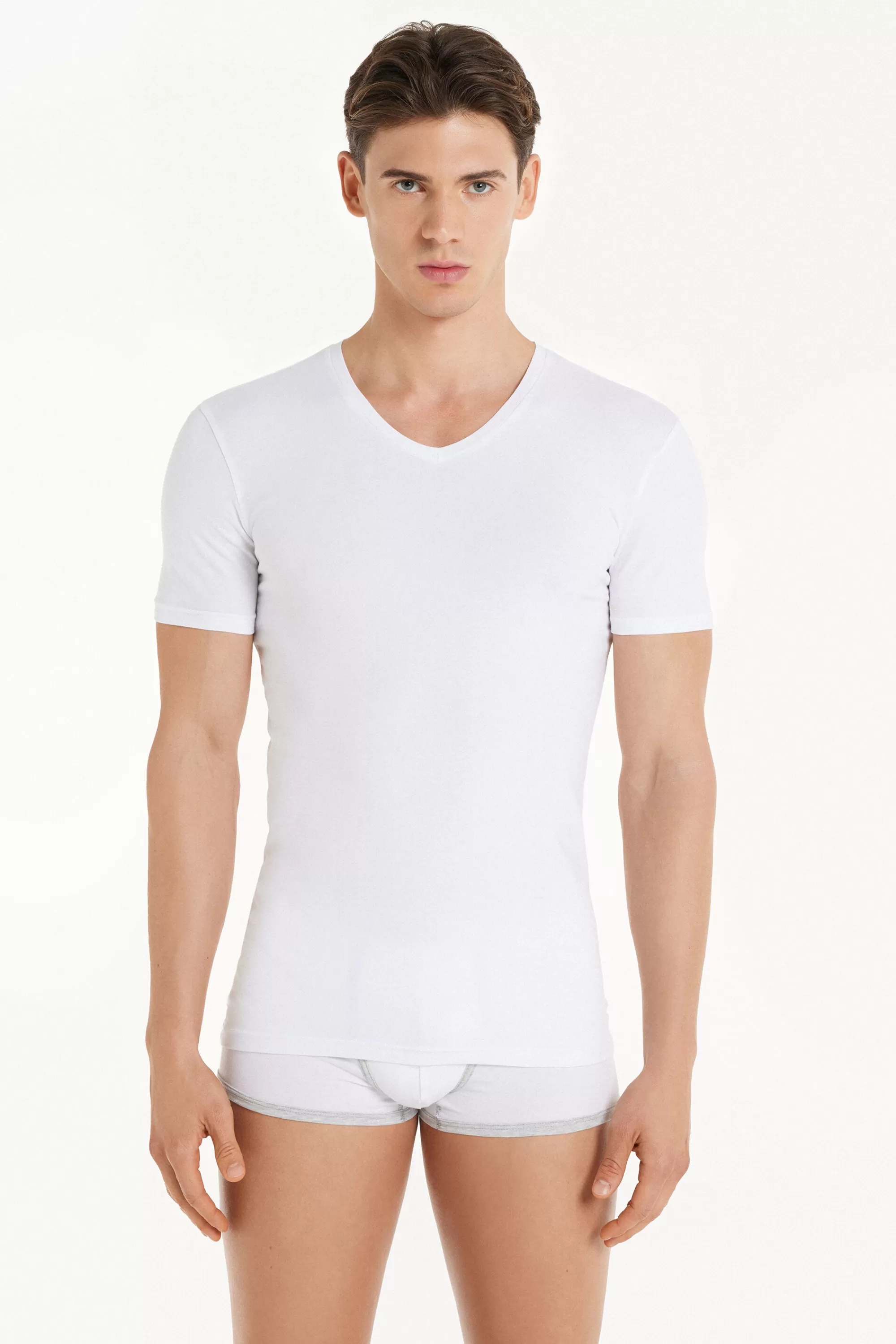 Outlet T-shirt Scollo A V In Cotone Elasticizzato - T-shirt E Magliette - Uomo | T-shirt e Magliette