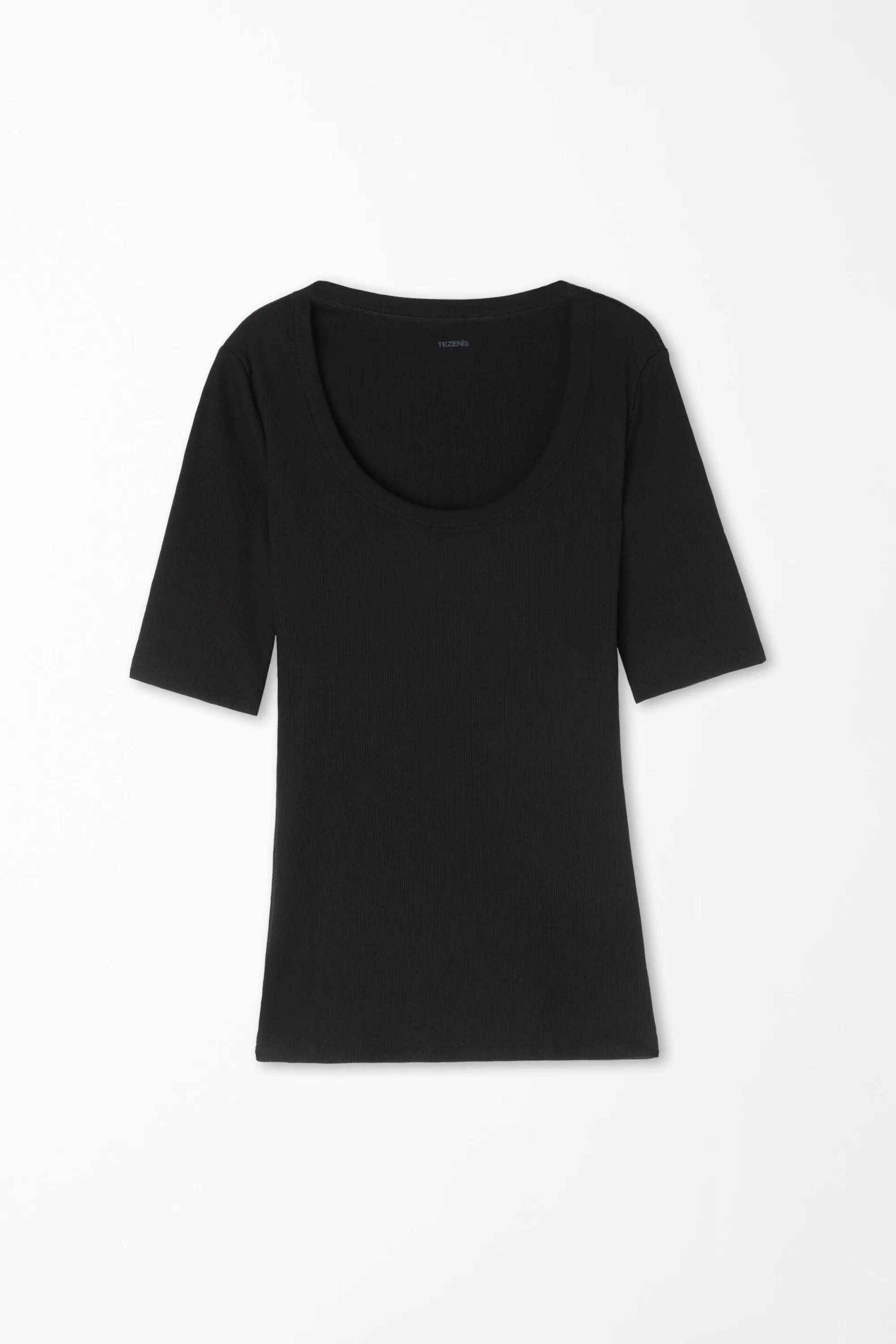 Sale T-Shirt Scollo Madonna In Cotone A Costine - Magliette Maniche Corte - Donna | Magliette maniche corte
