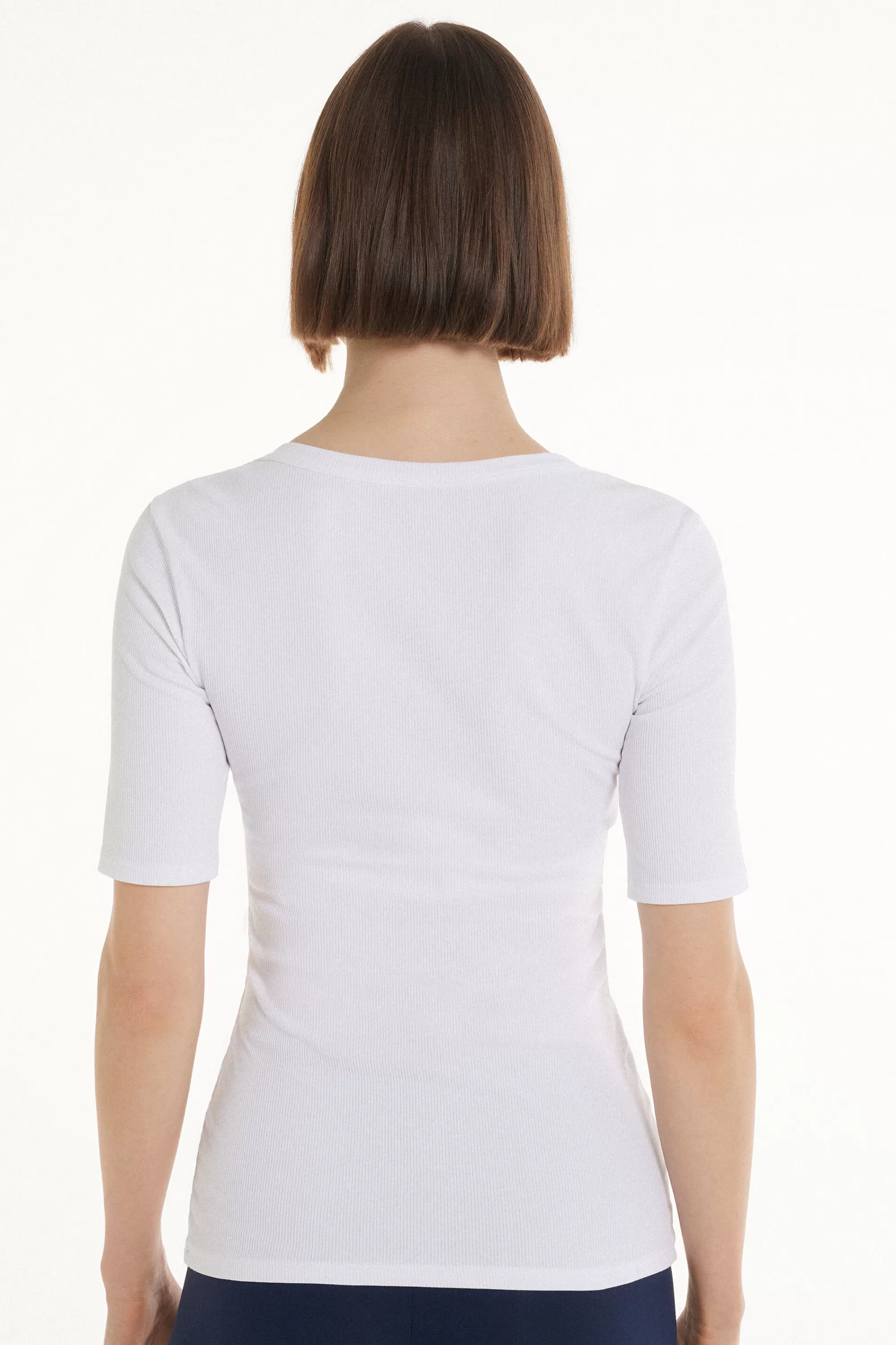 Cheap T-Shirt Scollo Madonna In Cotone A Costine - Magliette Maniche Corte - Donna | Magliette maniche corte