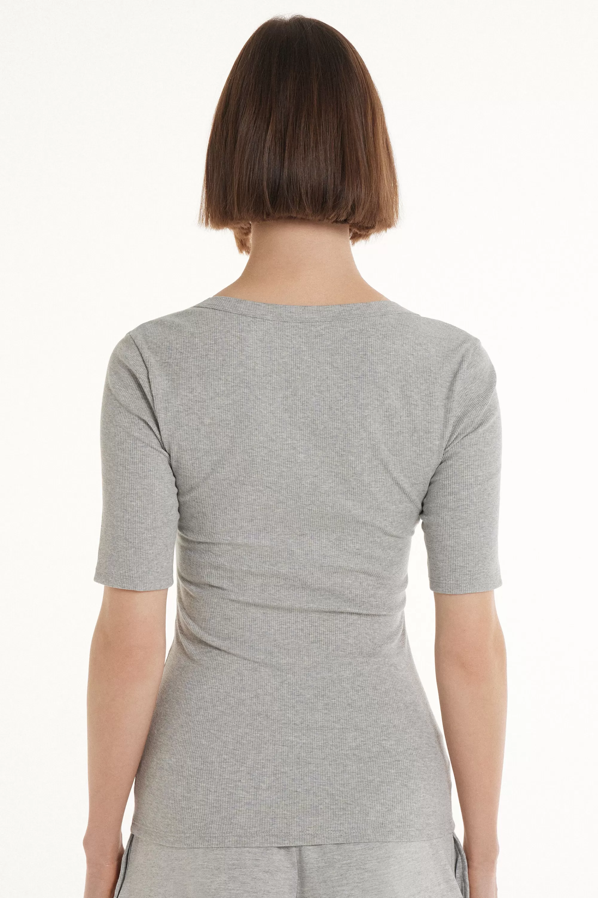 Hot T-Shirt Scollo Madonna In Cotone A Costine - Magliette Maniche Corte - Donna | Magliette maniche corte