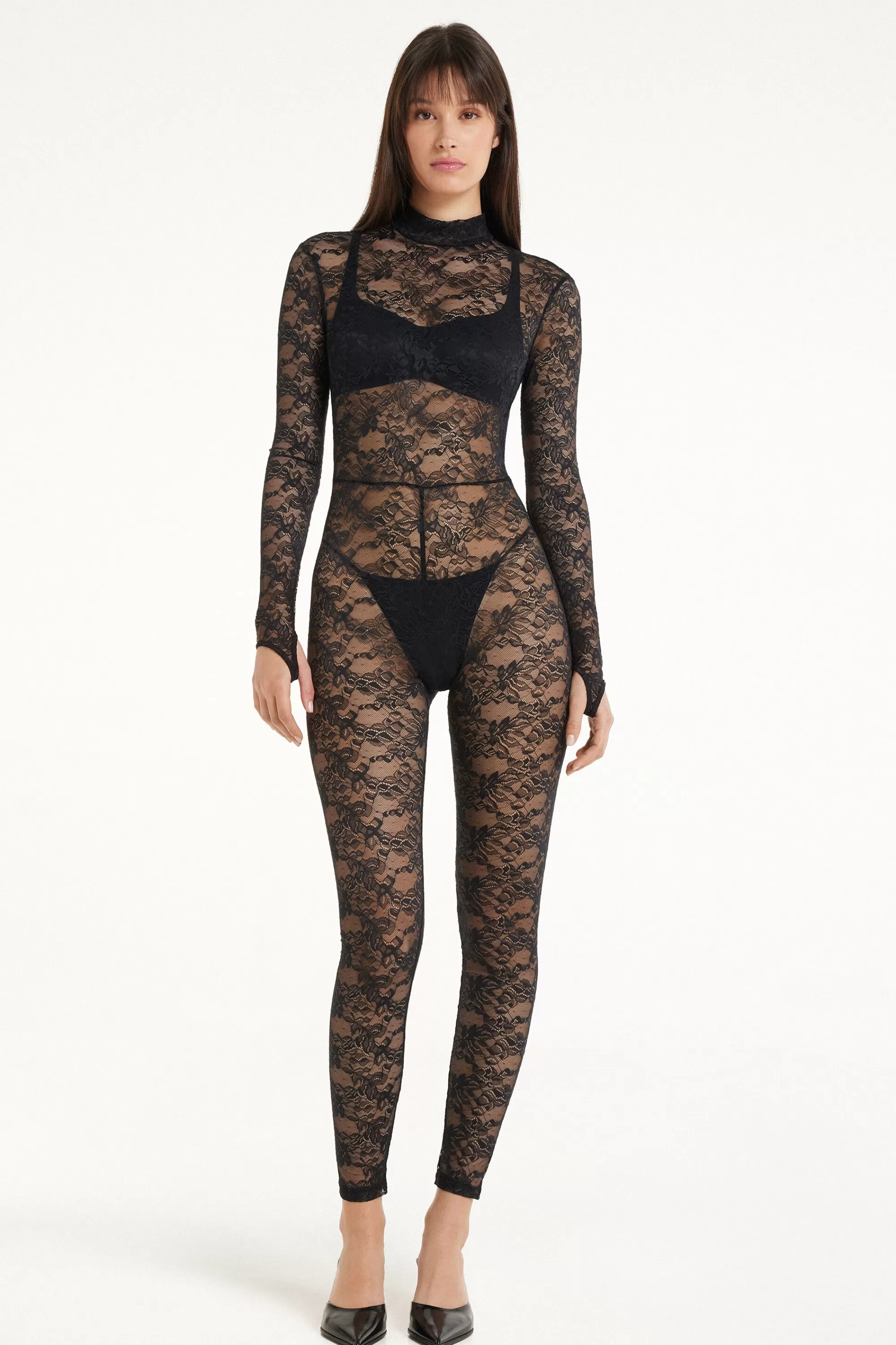 Sale Tuta Manica Lunga In Pizzo Lovely Dark Lace - Canotte E Top - Donna | Canotte e Top
