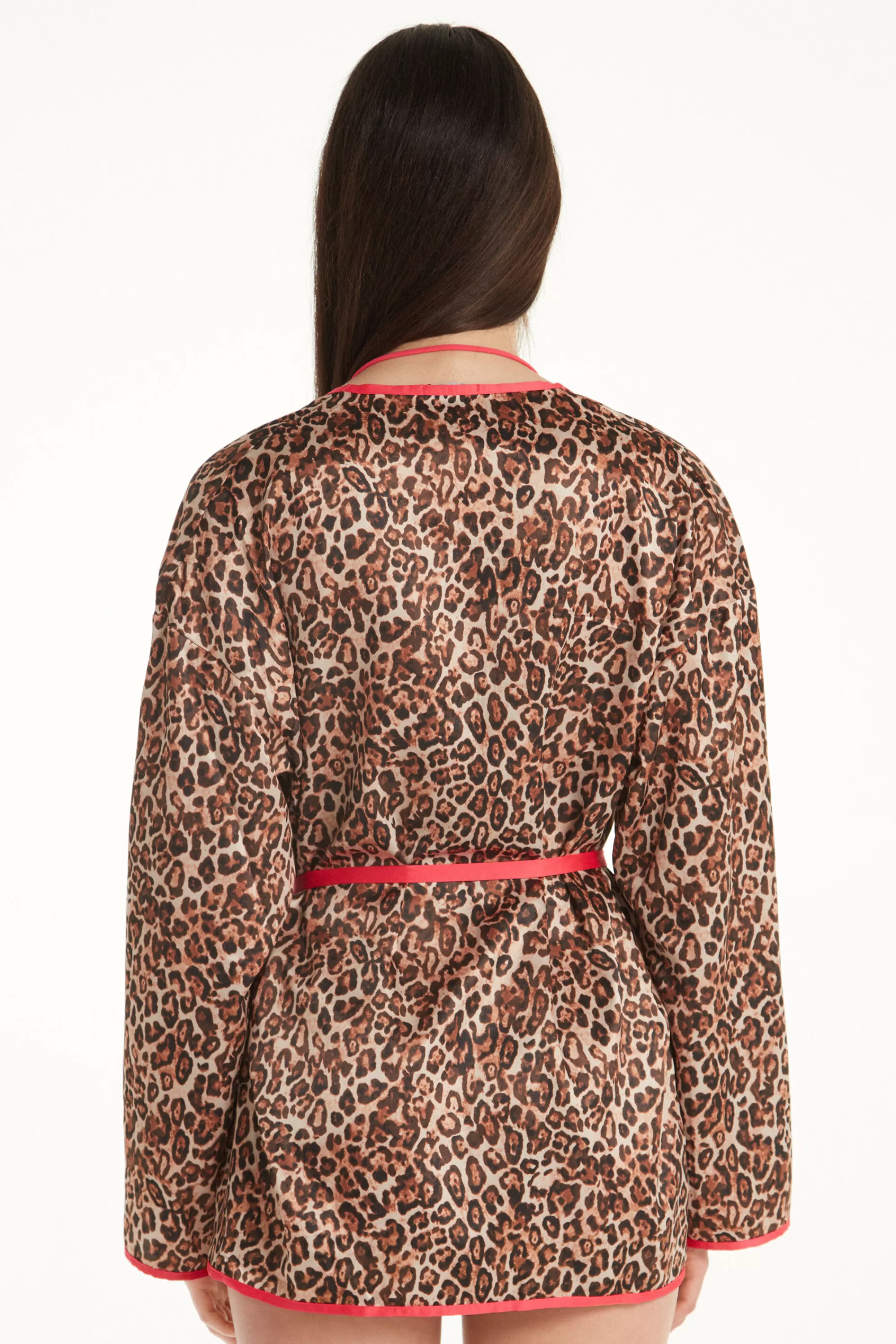 Shop Vestaglia Corta Manica Lunga Con Fusciacca Strawberry Leopard - Camicie Da Notte E Vestaglie - Donna | Camicie da notte e Vestaglie