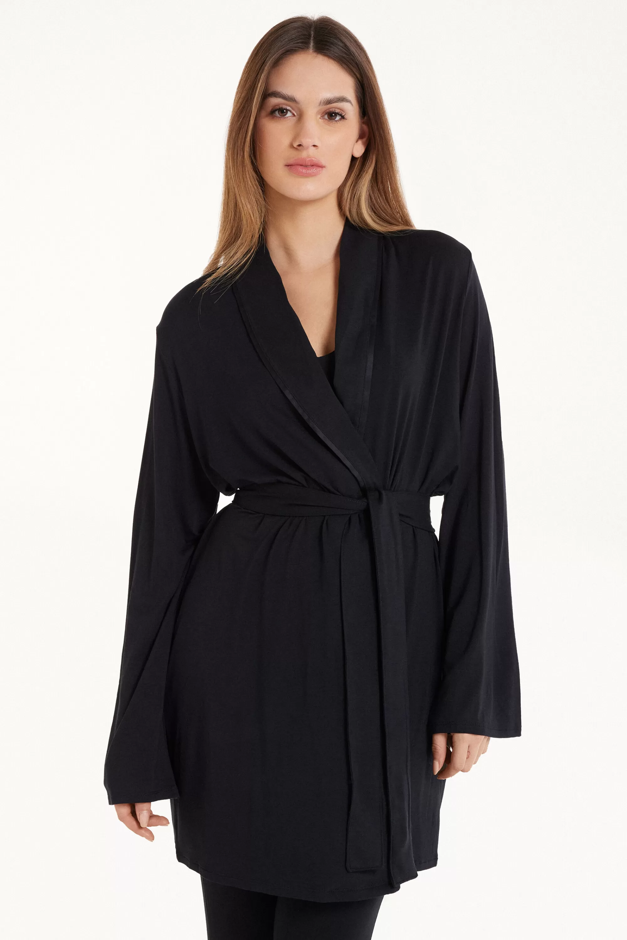 Best Vestaglia Maniche Lunghe Viscosa Con Profili Raso - Camicie Da Notte E Vestaglie - Donna | Camicie da notte e Vestaglie