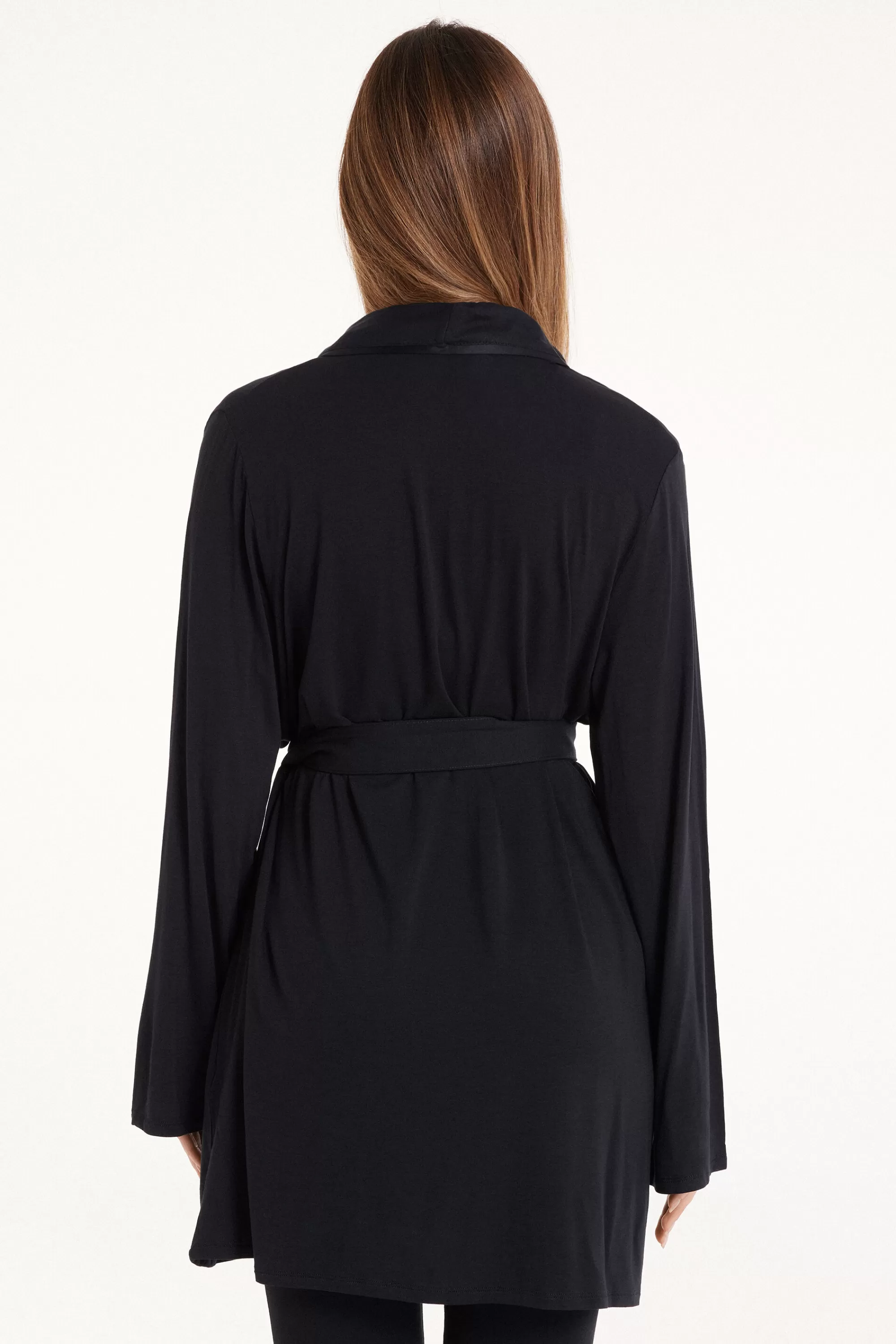 Best Vestaglia Maniche Lunghe Viscosa Con Profili Raso - Camicie Da Notte E Vestaglie - Donna | Camicie da notte e Vestaglie