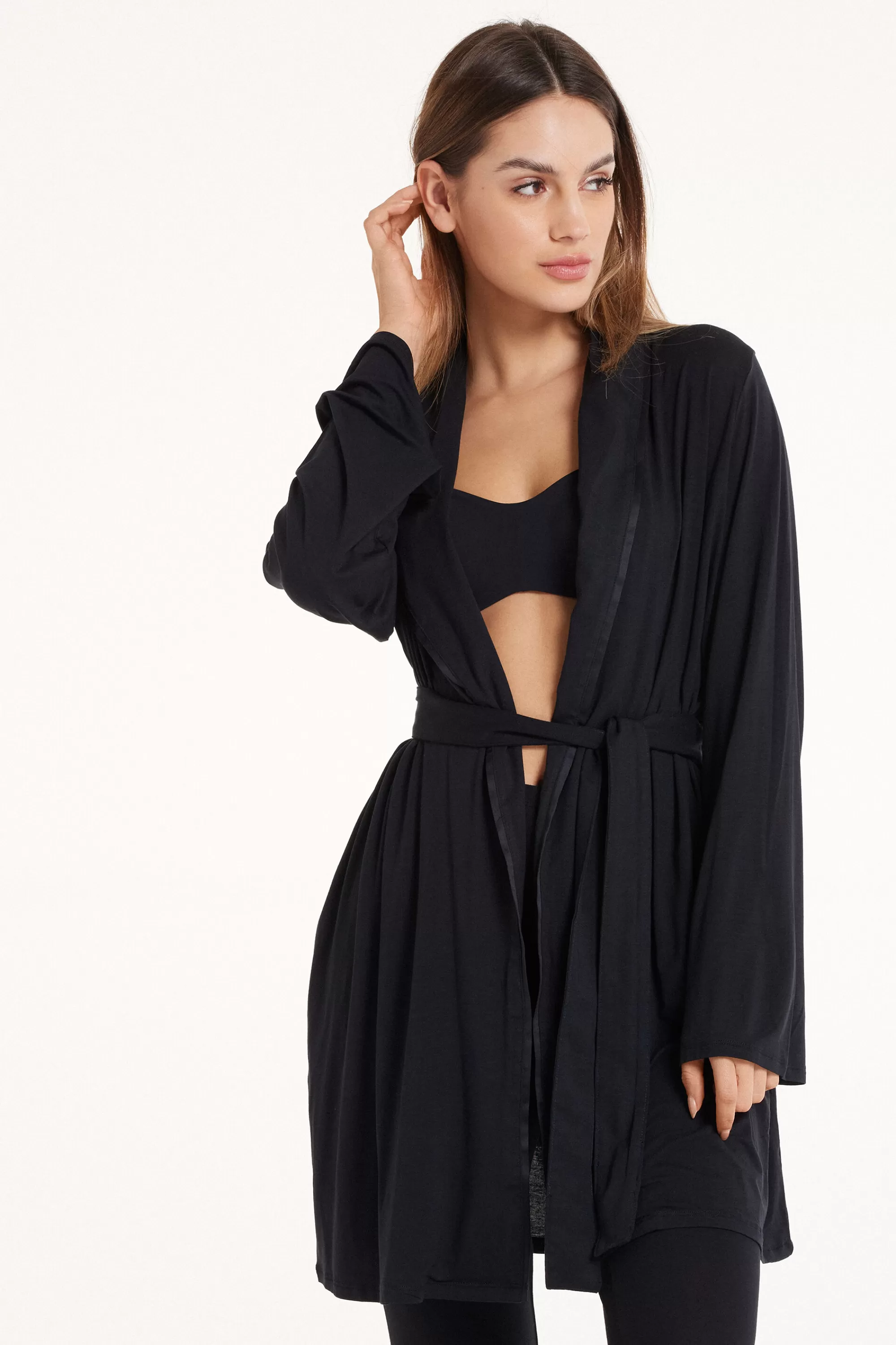 Best Vestaglia Maniche Lunghe Viscosa Con Profili Raso - Camicie Da Notte E Vestaglie - Donna | Camicie da notte e Vestaglie