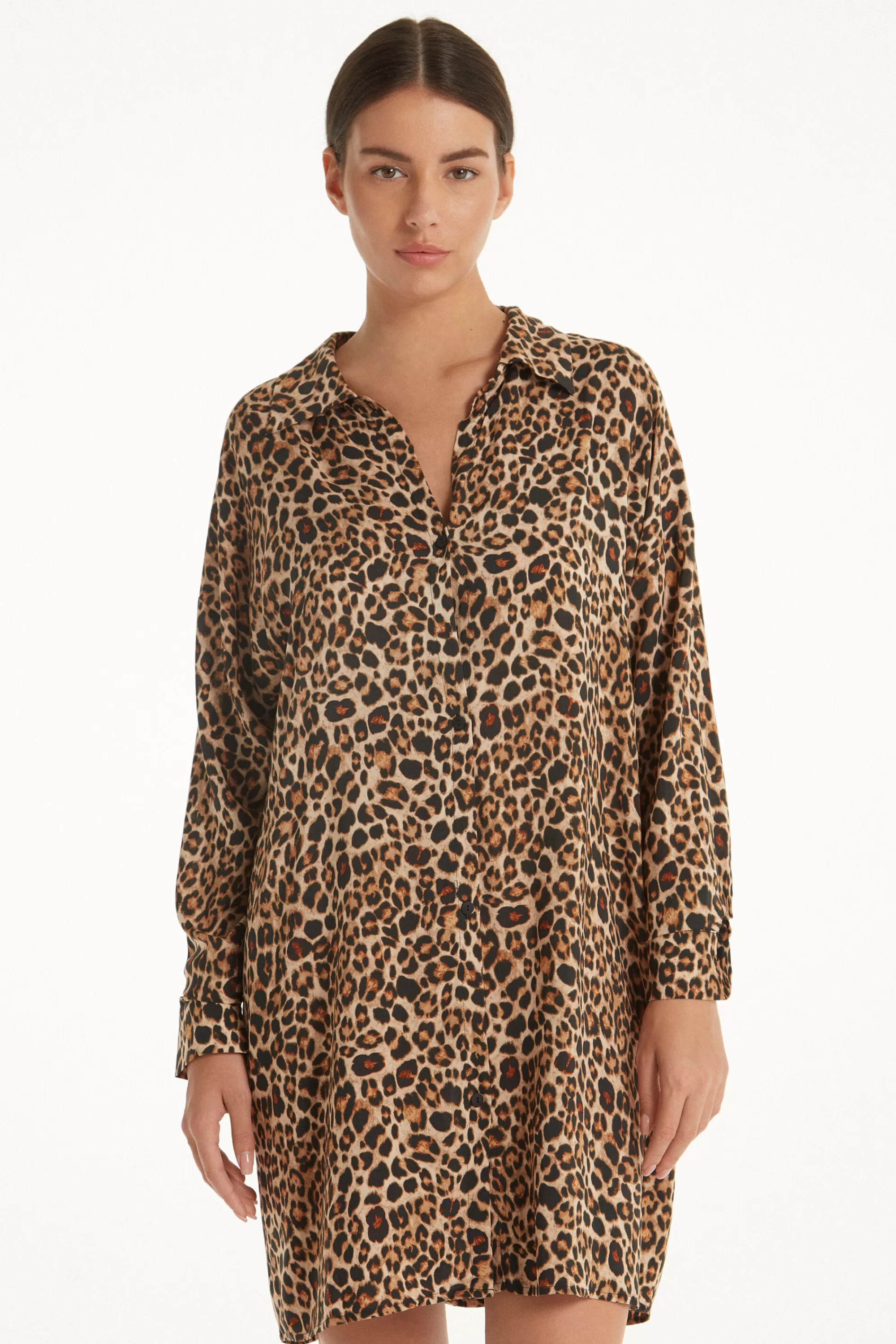 Online Vestito Camicia Manica Lunga In Tela Viscosa - Vestiti E Tute - Donna | Vestiti e Tute