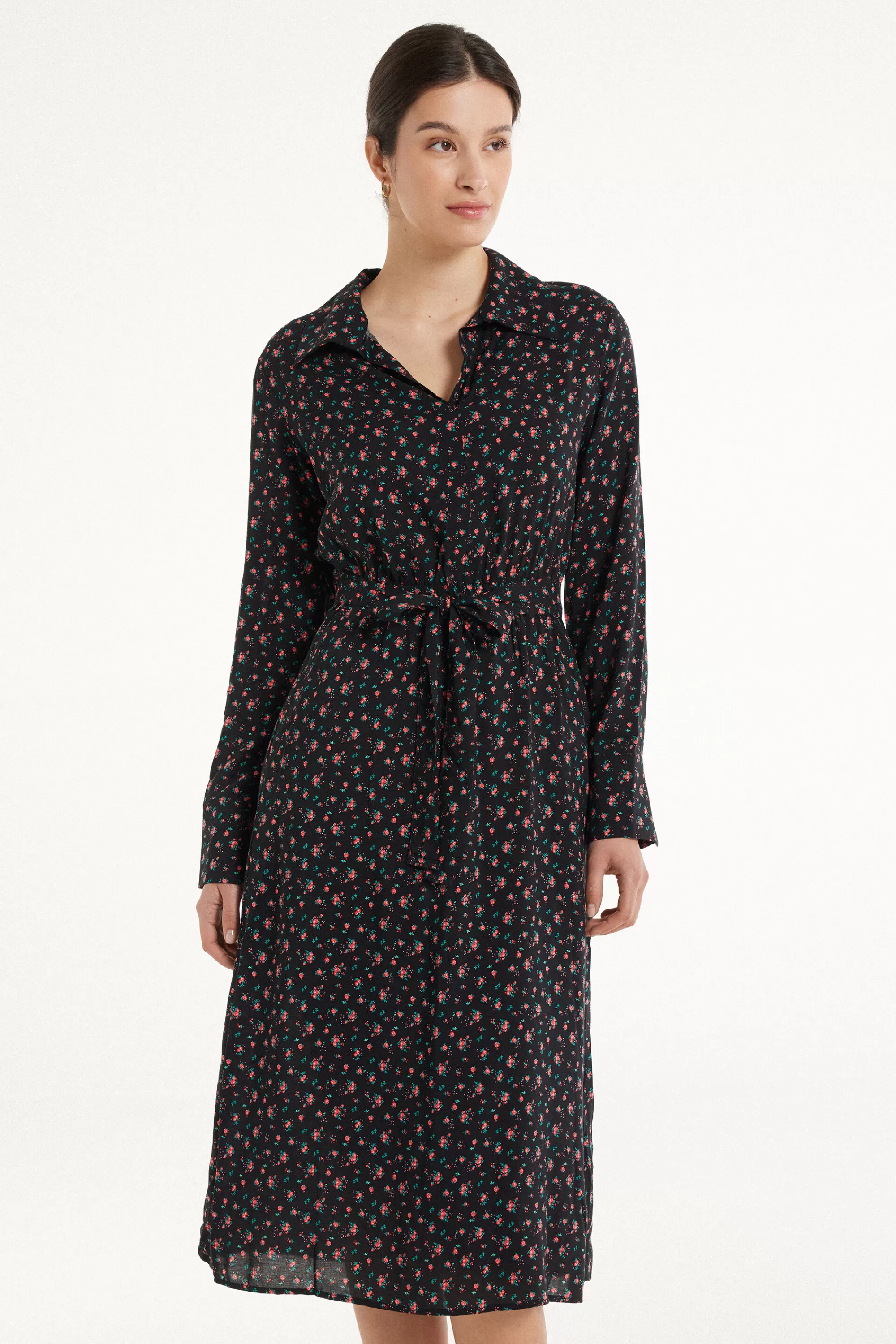 New Vestito Lungo In Tela Viscosa Con Fusciacca - Vestiti E Tute - Donna | Vestiti e Tute