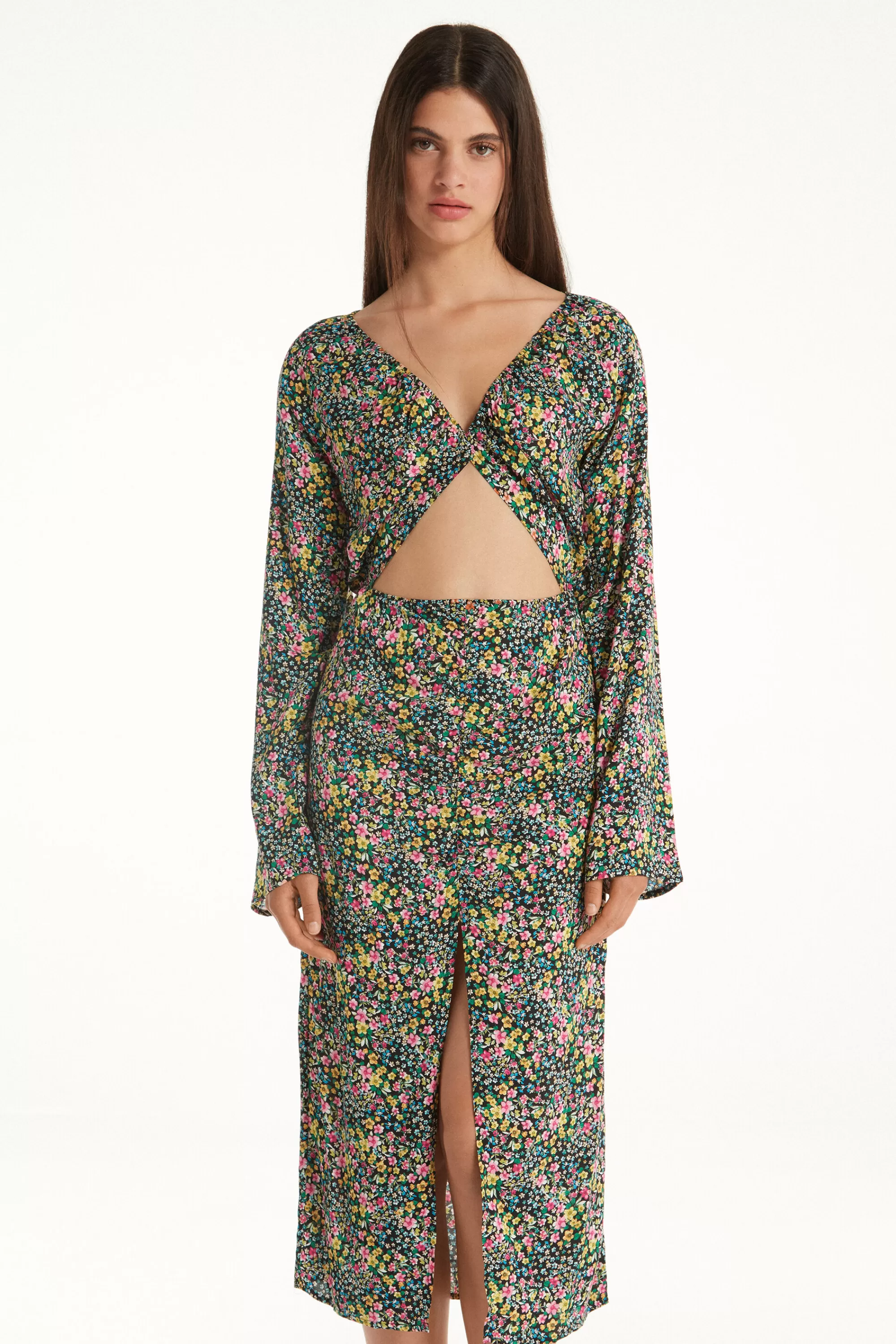 Sale Vestito Midi Maniche Lunghe Tela Viscosa - Vestiti E Tute - Donna | Vestiti e Tute