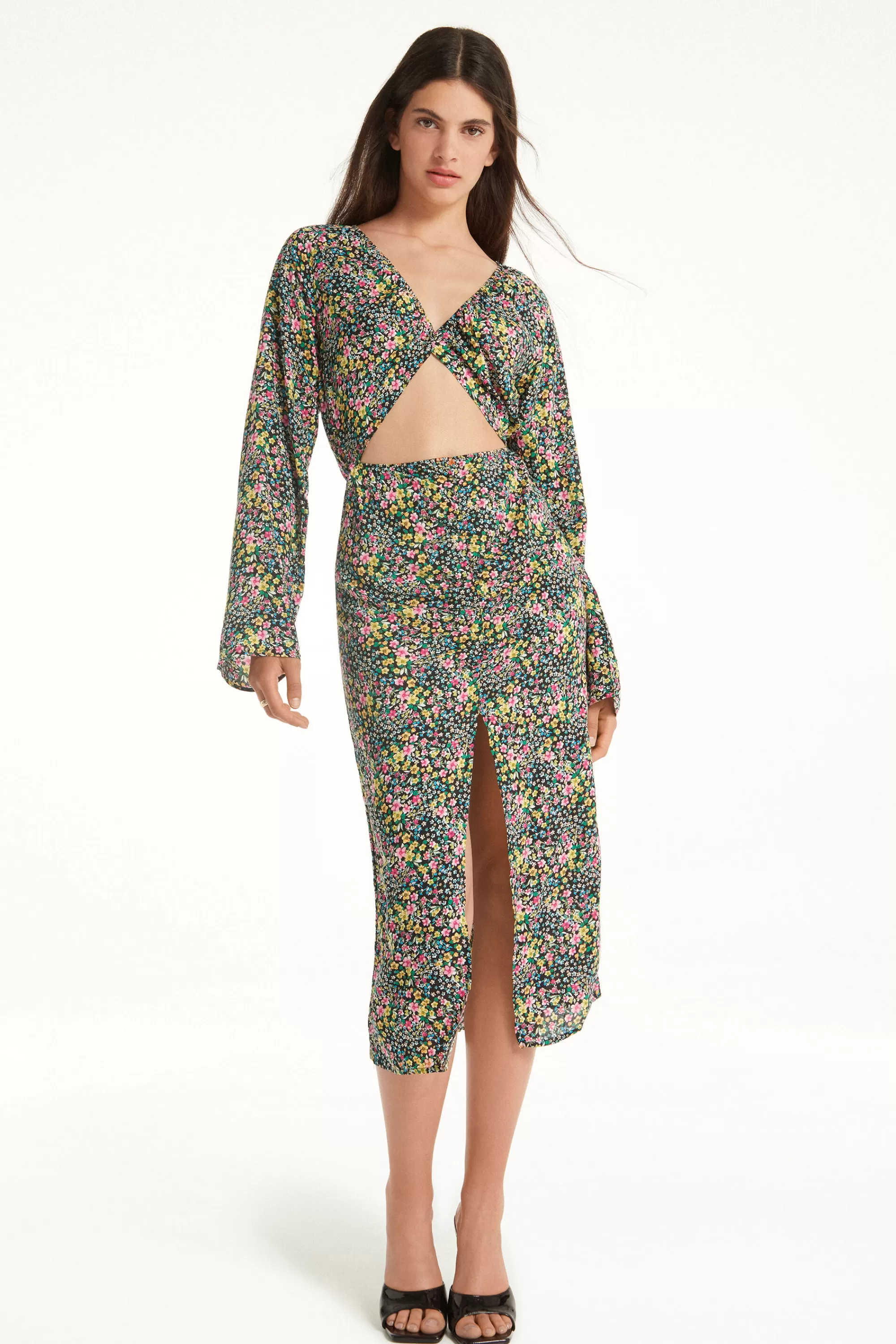Sale Vestito Midi Maniche Lunghe Tela Viscosa - Vestiti E Tute - Donna | Vestiti e Tute