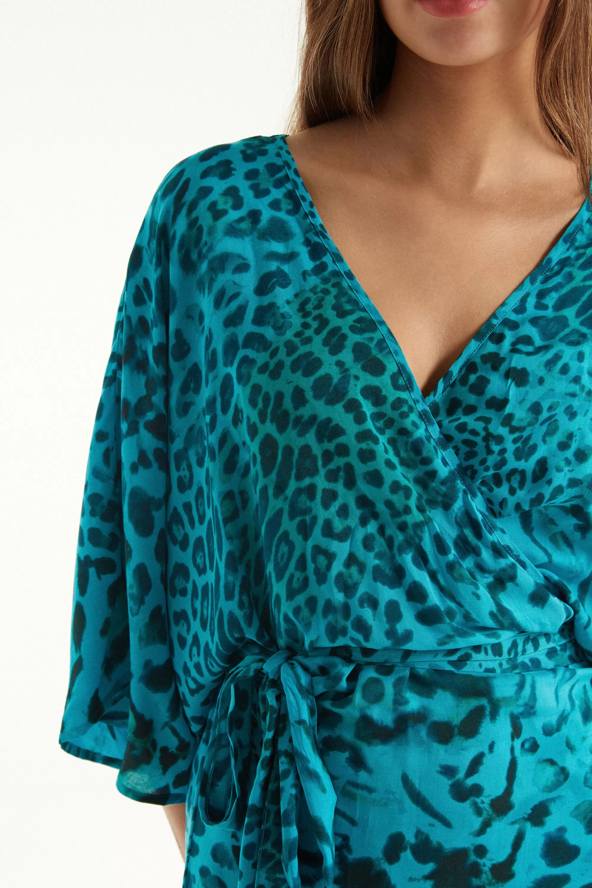 Cheap Vestito Midi Mezza Manica Con Incrocio In Tela Viscosa - Vestiti E Tute - Donna | Vestiti e Tute